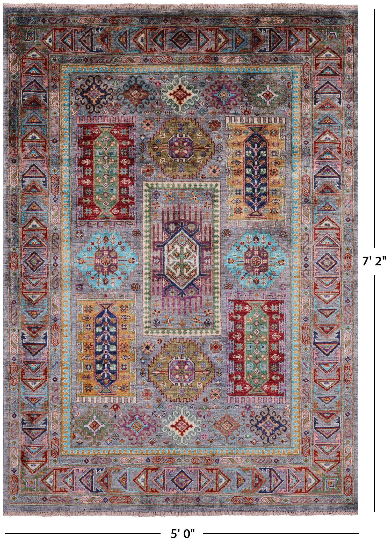 Grey Turkmen Ersari Hand Knotted Wool Rug - 5' 0" X 7' 2" - Golden Nile