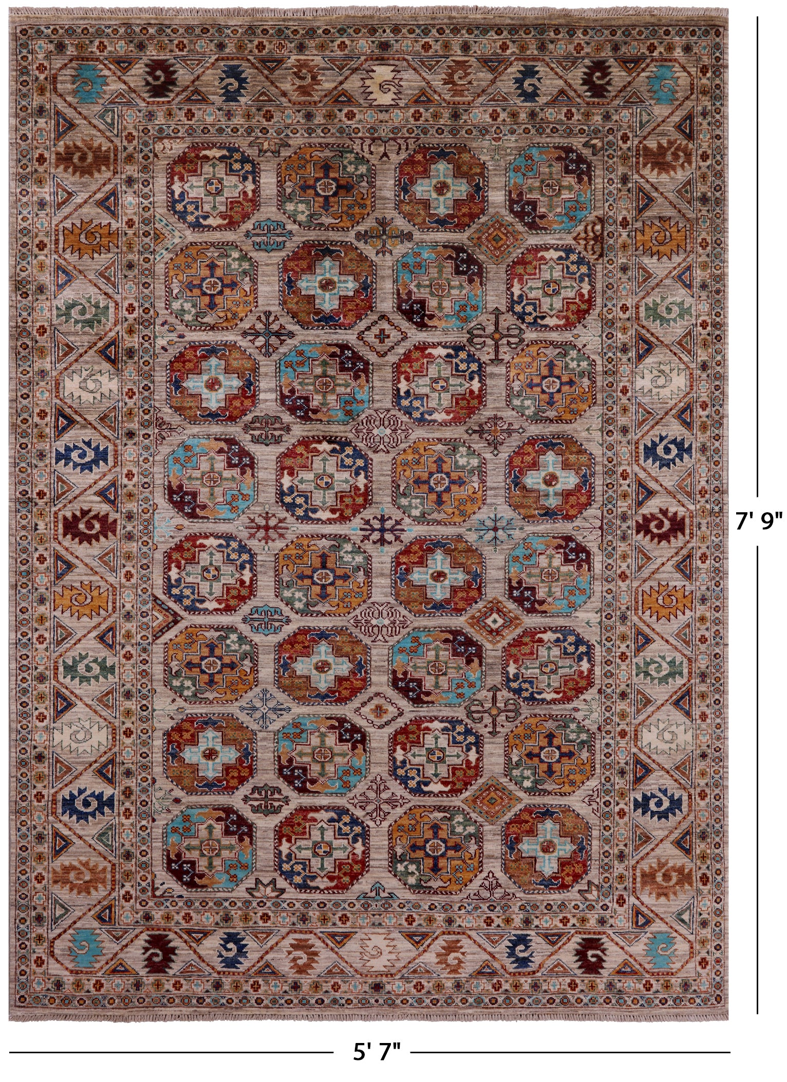 Turkmen Ersari Hand Knotted Wool Rug - 5' 7" X 7' 9" - Golden Nile