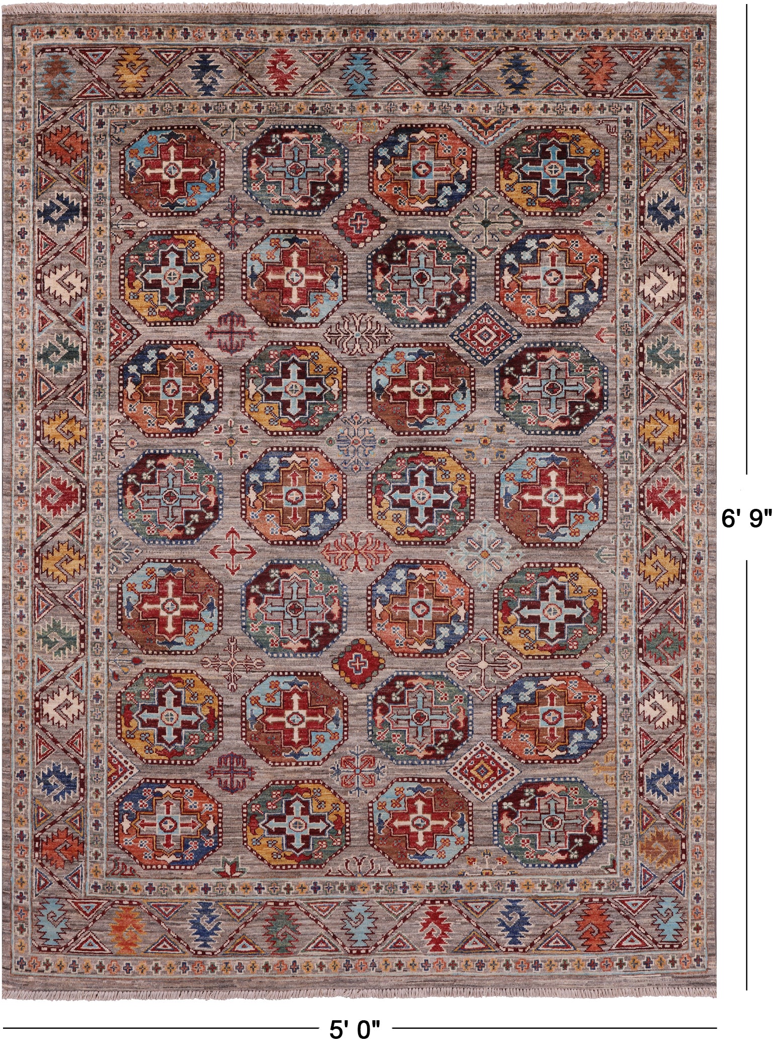 Turkmen Ersari Handmade Wool Rug - 5' 0" X 6' 9" - Golden Nile