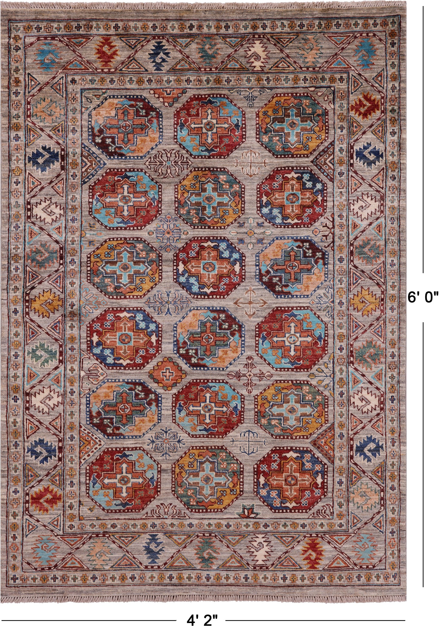 Turkmen Ersari Hand Knotted Wool Rug - 4' 2" X 6' 0" - Golden Nile