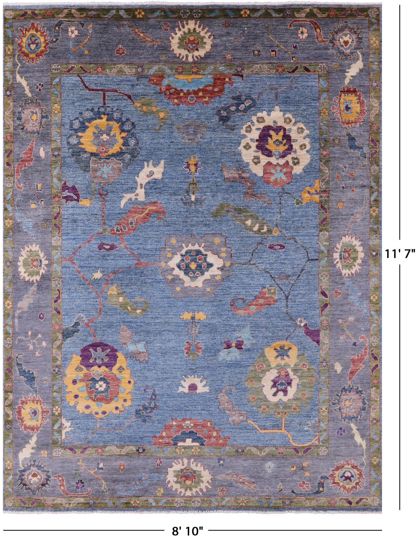 Blue Turkish Oushak Hand Knotted Wool Rug - 8' 10" X 11' 7" - Golden Nile