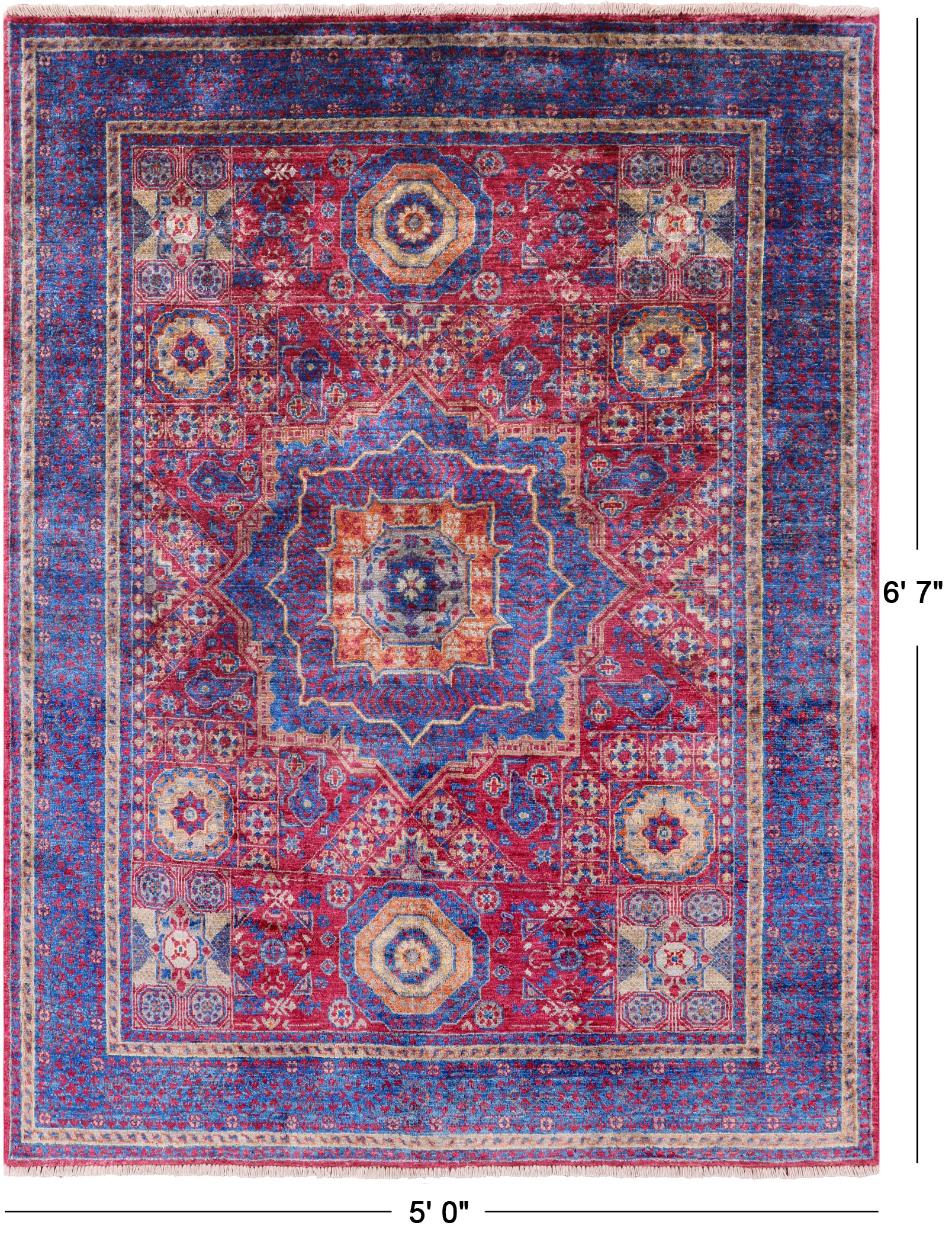 Geometric Persian Mamluk Hand Knotted Wool Rug - 5' 0" X 6' 7" - Golden Nile