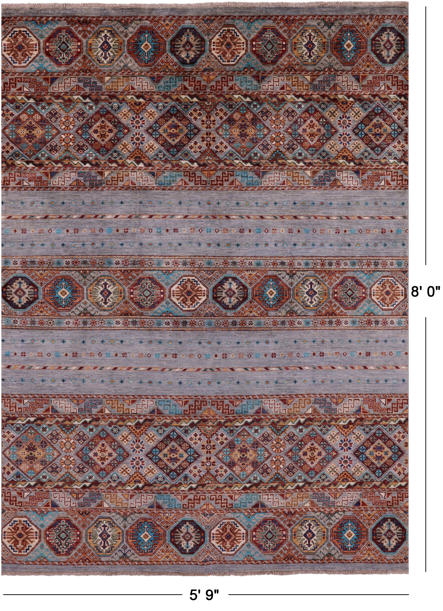 Grey Khorjin Persian Gabbeh Hand Knotted Wool Rug - 5' 9" X 8' 0" - Golden Nile