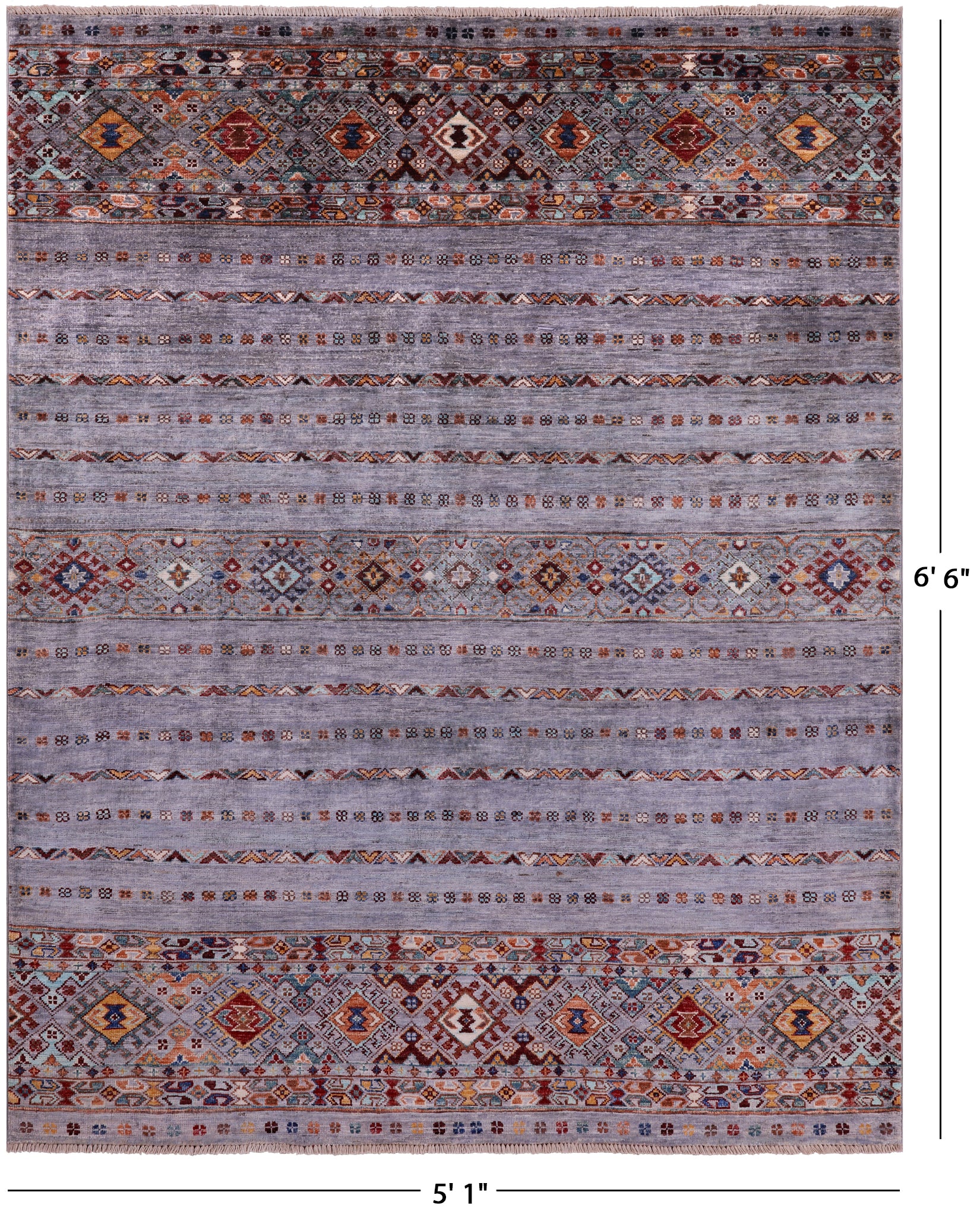 Grey Khorjin Persian Gabbeh Handmade Wool Rug - 5' 1" X 6' 6" - Golden Nile