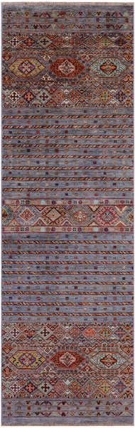 Grey Khorjin Persian Gabbeh Hand Knotted Wool Runner Rug - 2' 7" X 8' 4"