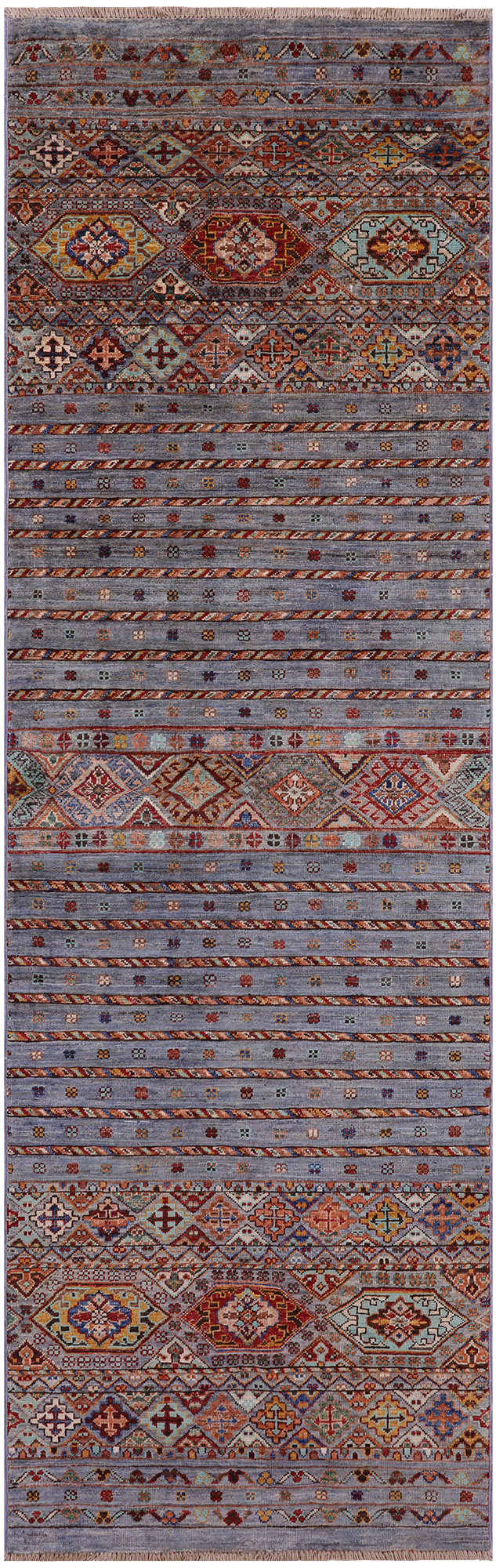 Grey Khorjin Persian Gabbeh Hand Knotted Wool Runner Rug - 2' 7" X 8' 4"