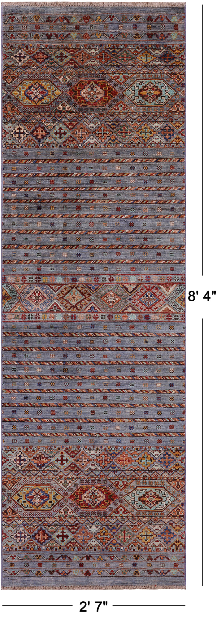 Grey Khorjin Persian Gabbeh Hand Knotted Wool Runner Rug - 2' 7" X 8' 4"