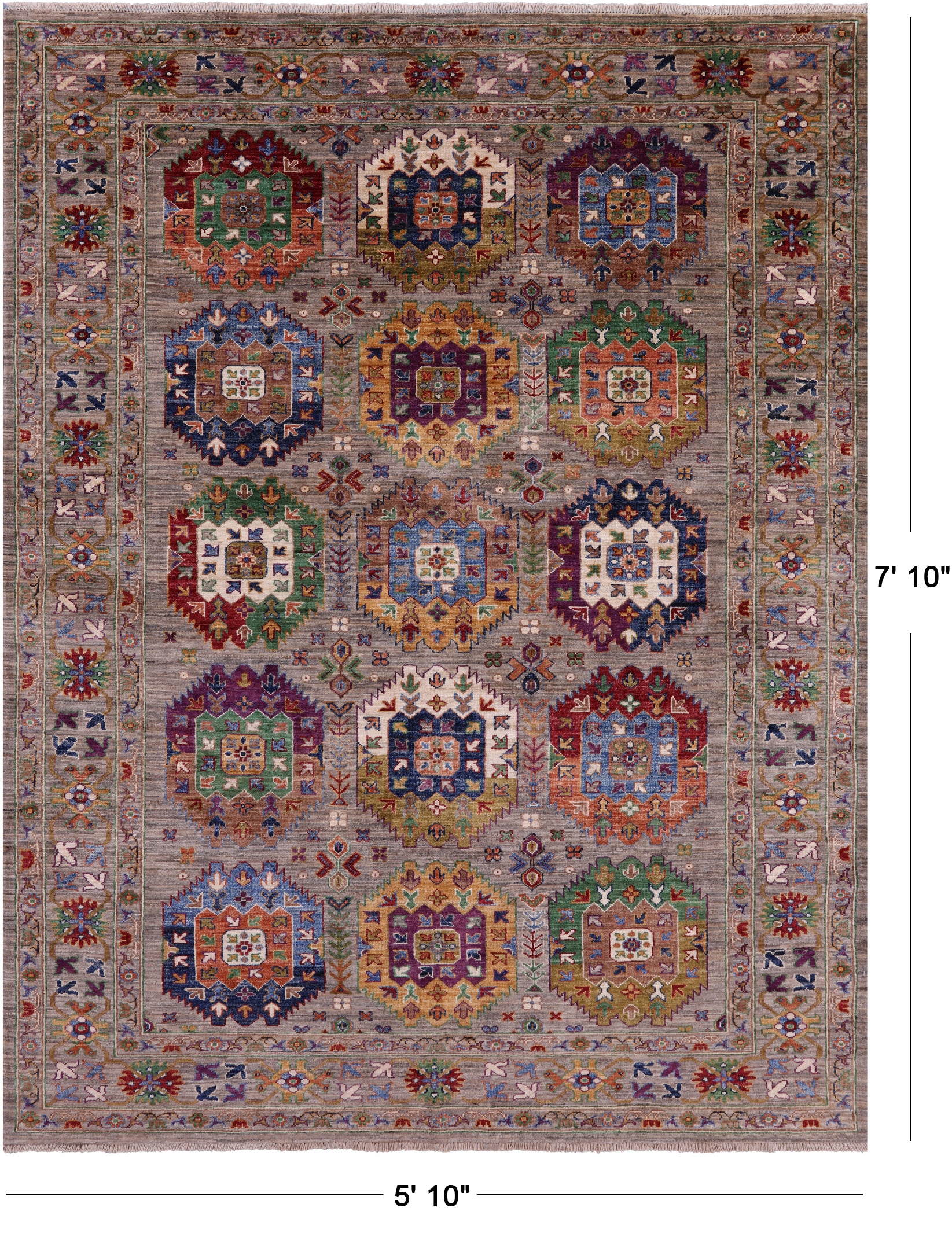 Turkmen Ersari Handmade Wool Rug - 5' 10" X 7' 10" - Golden Nile