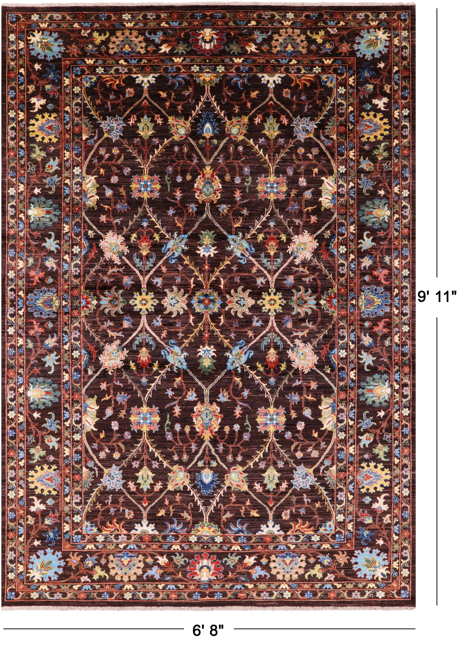 Brown Peshawar Hand Knotted Wool Rug - 6' 8" X 9' 11" - Golden Nile