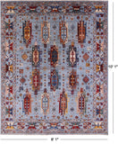 Blue Persian Fine Serapi Hand Knotted Wool Rug - 8' 1" X 10' 1" - Golden Nile