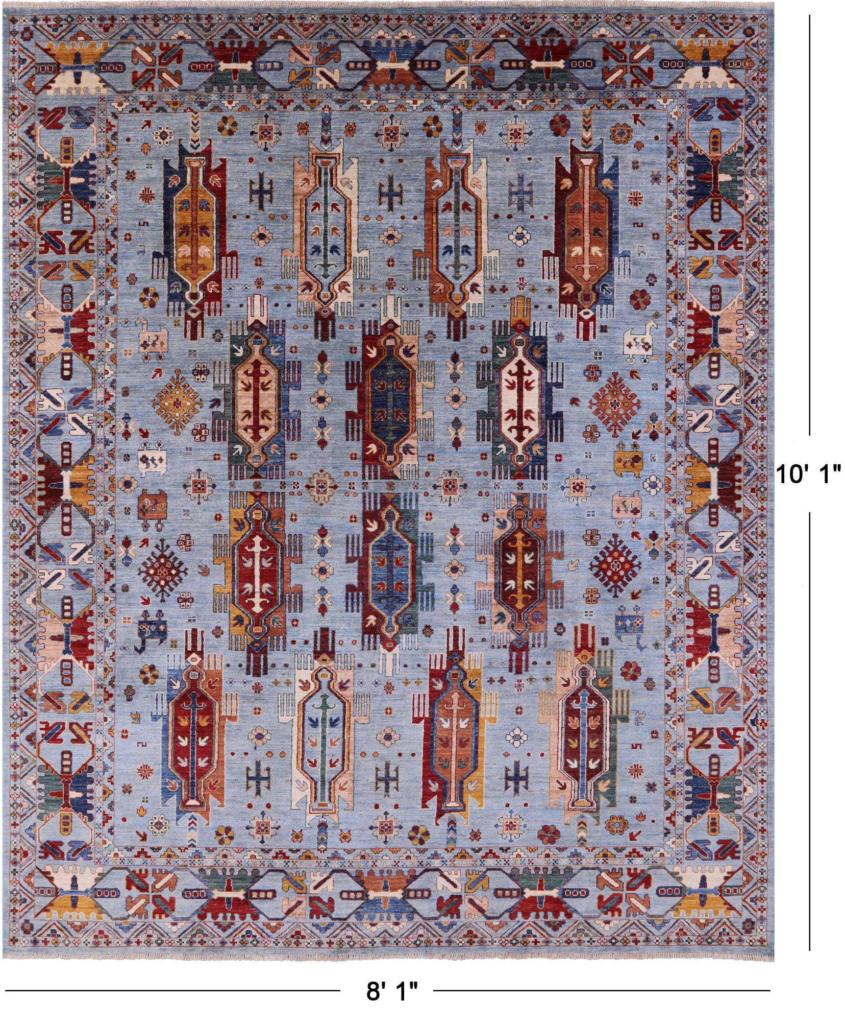 Blue Persian Fine Serapi Hand Knotted Wool Rug - 8' 1" X 10' 1" - Golden Nile
