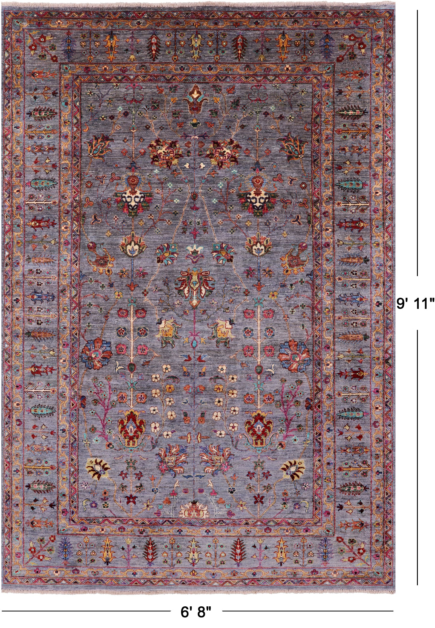 Grey Peshawar Hand Knotted Wool Rug - 6' 8" X 9' 11" - Golden Nile