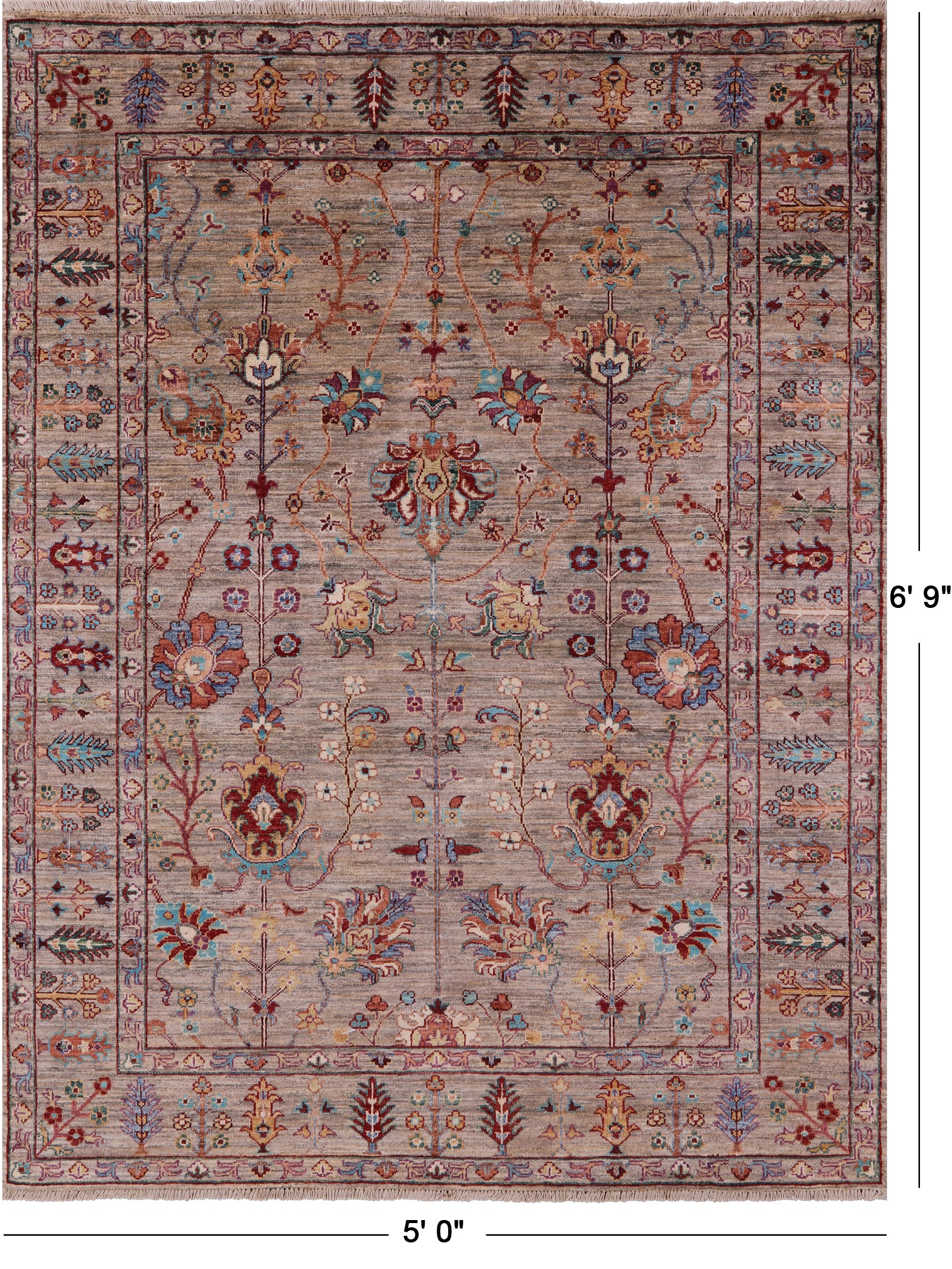 Peshawar Handmade Wool Rug - 5' 0" X 6' 9" - Golden Nile