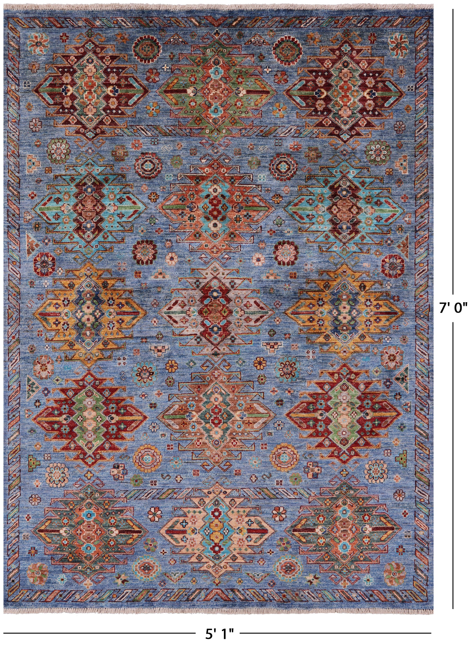 Blue Tribal Persian Hand Knotted Wool Rug - 5' 1" X 7' 0" - Golden Nile