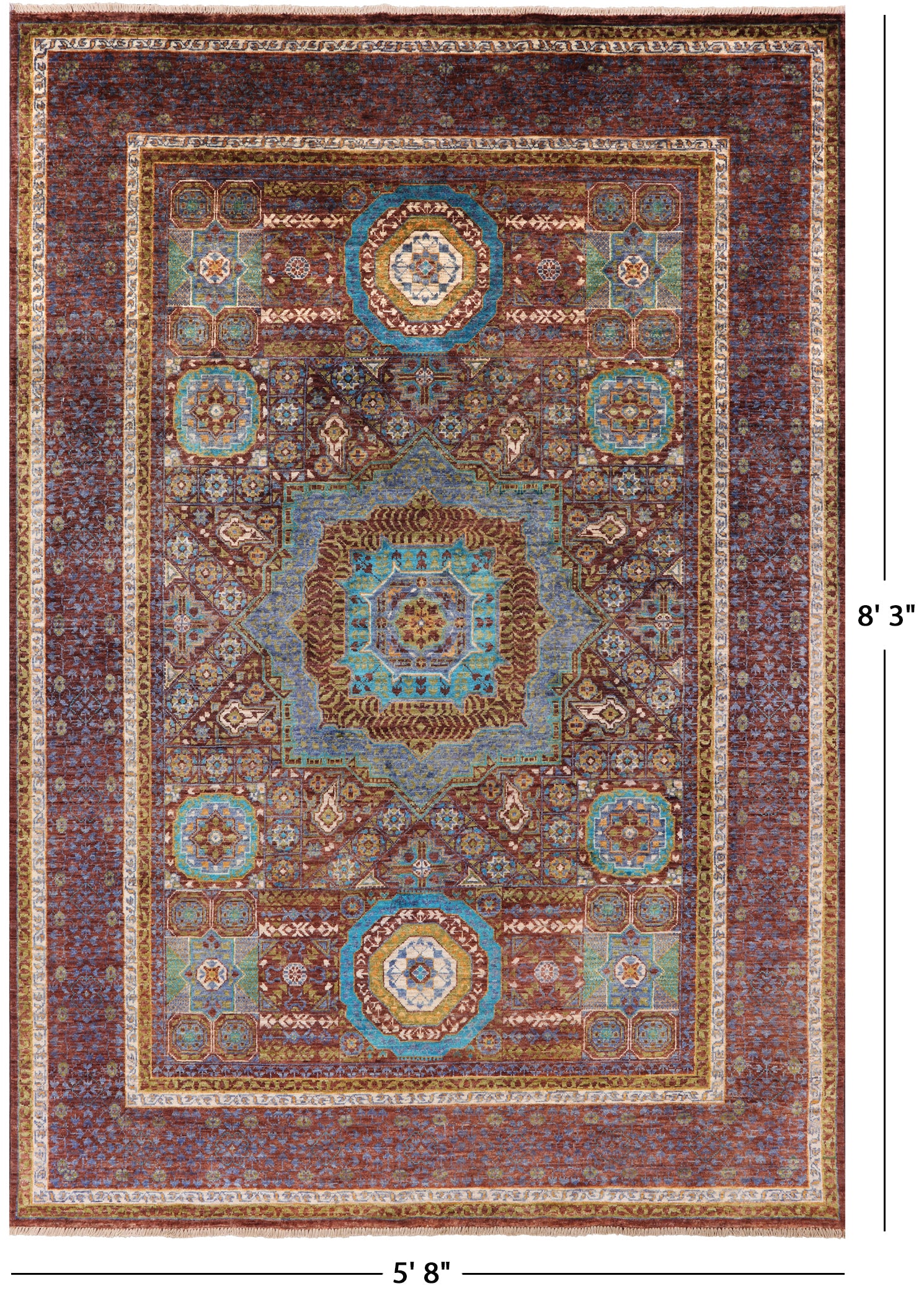 Geometric Persian Mamluk Handmade Wool Rug - 5' 8" X 8' 3" - Golden Nile