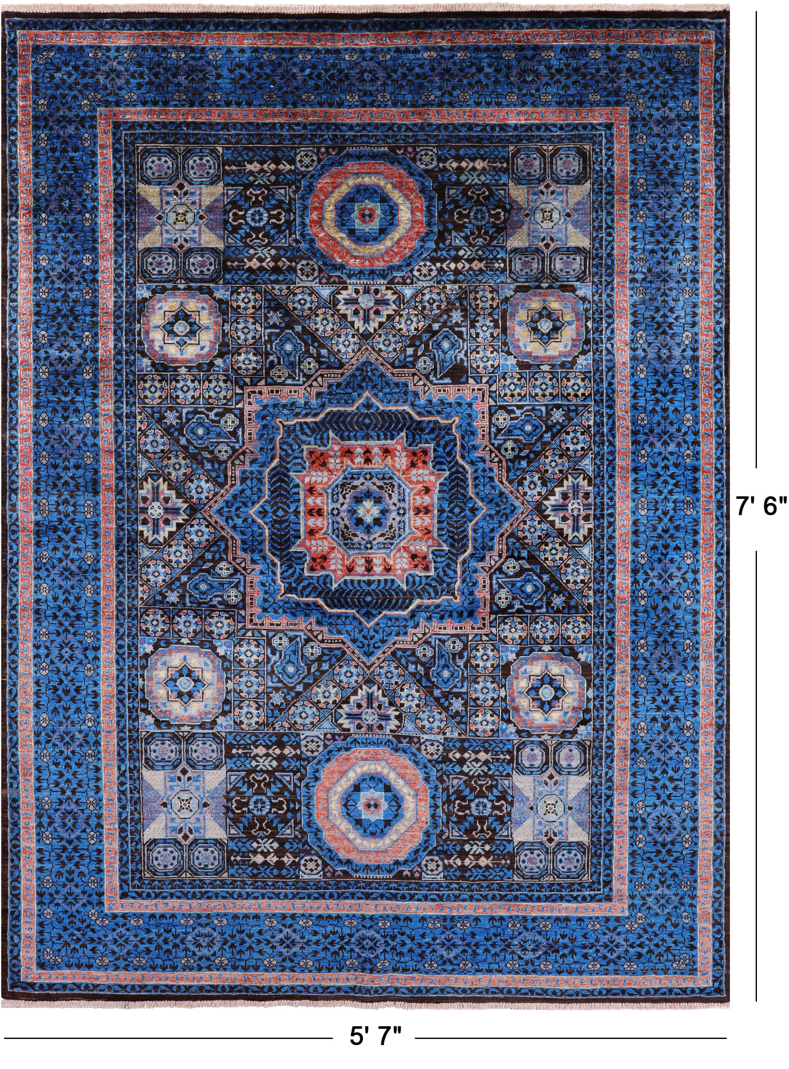 Brown Geometric Persian Mamluk Handmade Wool Rug - 5' 7" X 7' 6" - Golden Nile