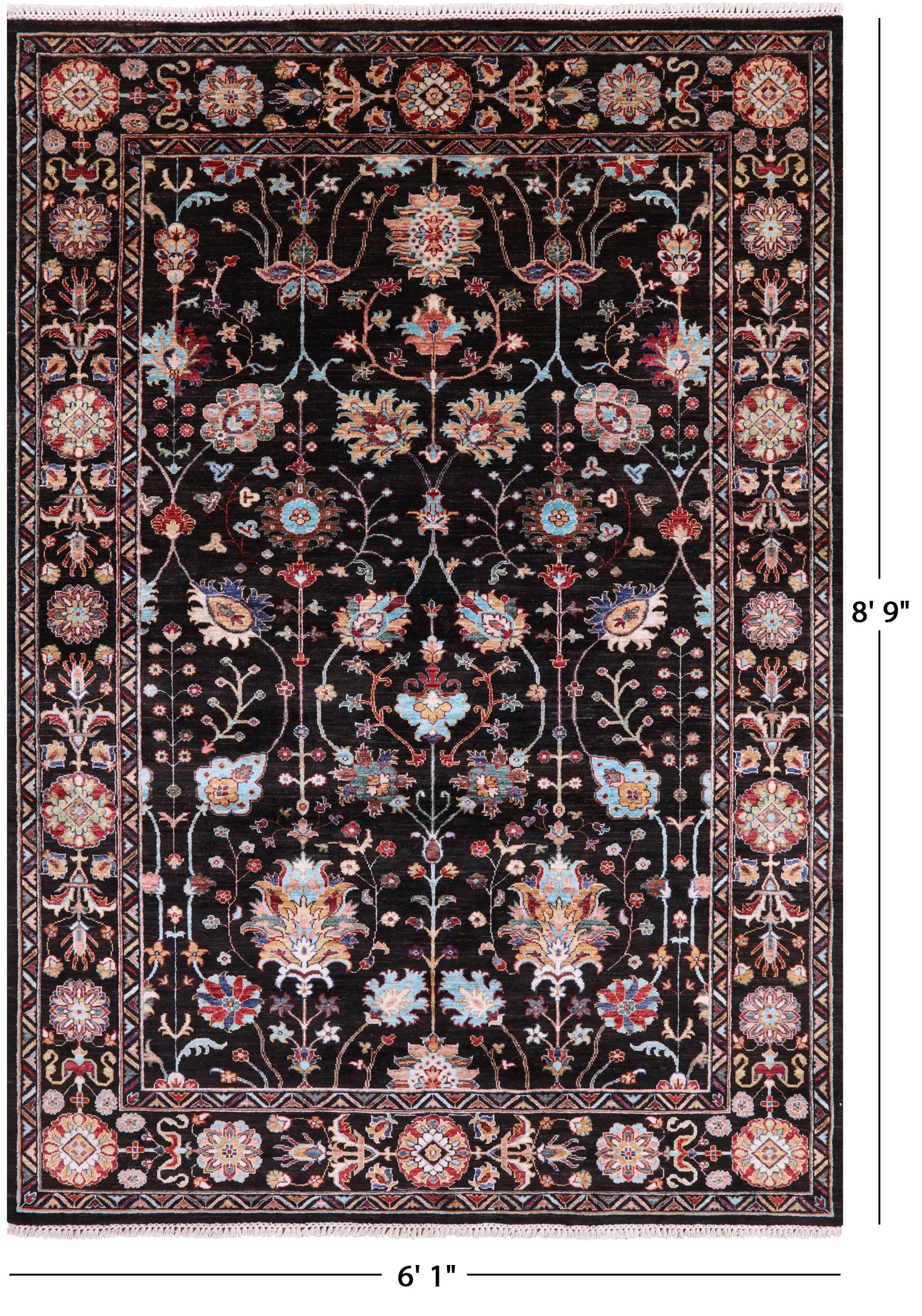 Brown Peshawar Hand Knotted Wool Rug - 6' 1" X 8' 9" - Golden Nile