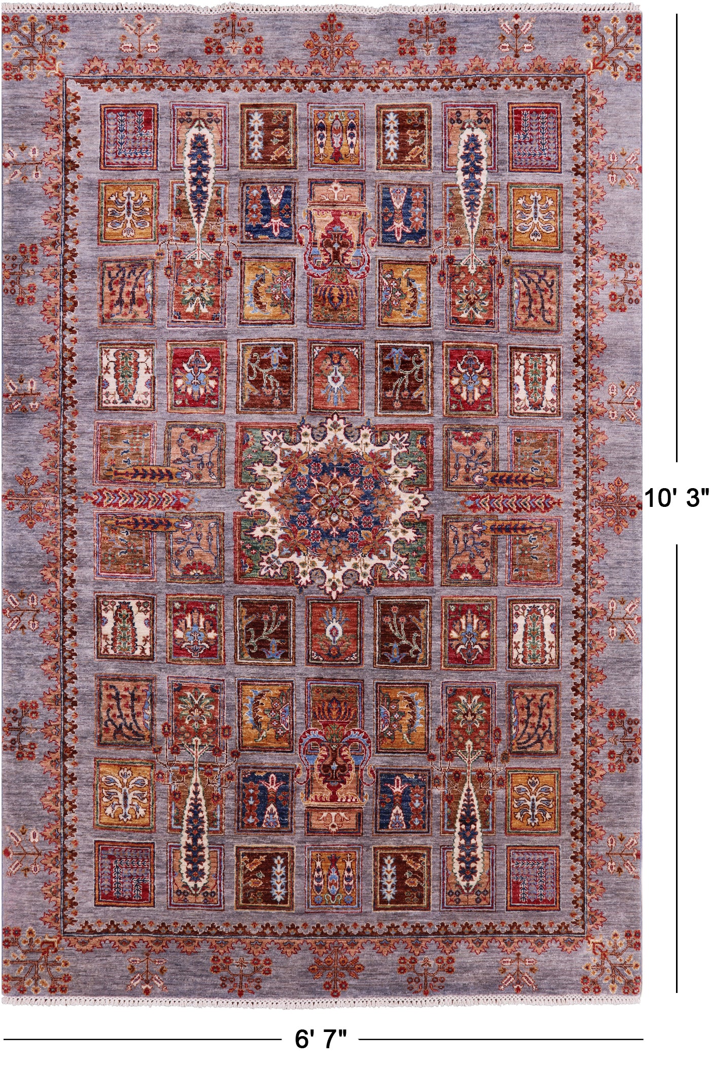 Garden Design Persian Hand Knotted Wool Rug - 6' 7" X 10' 3" - Golden Nile