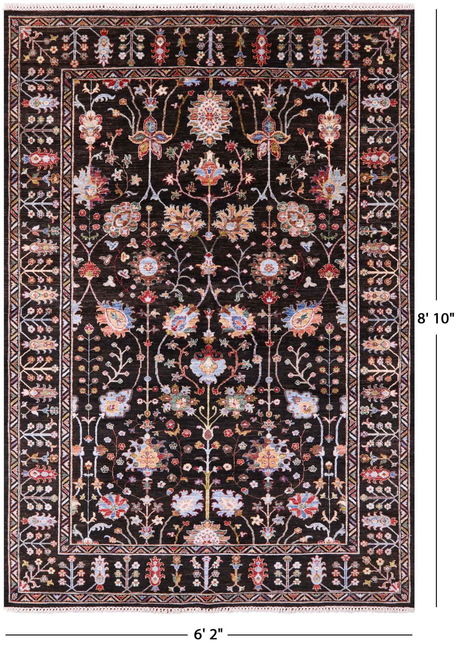 Brown Peshawar Hand Knotted Wool Rug - 6' 2" X 8' 10" - Golden Nile