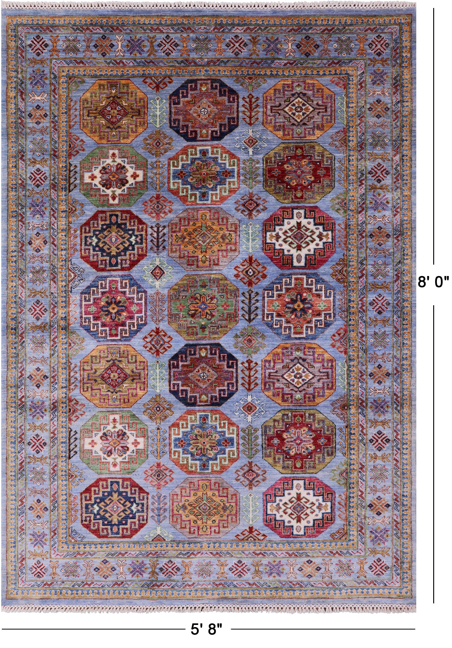 Blue Turkmen Ersari Hand Knotted Wool Rug - 5' 8" X 8' 0" - Golden Nile
