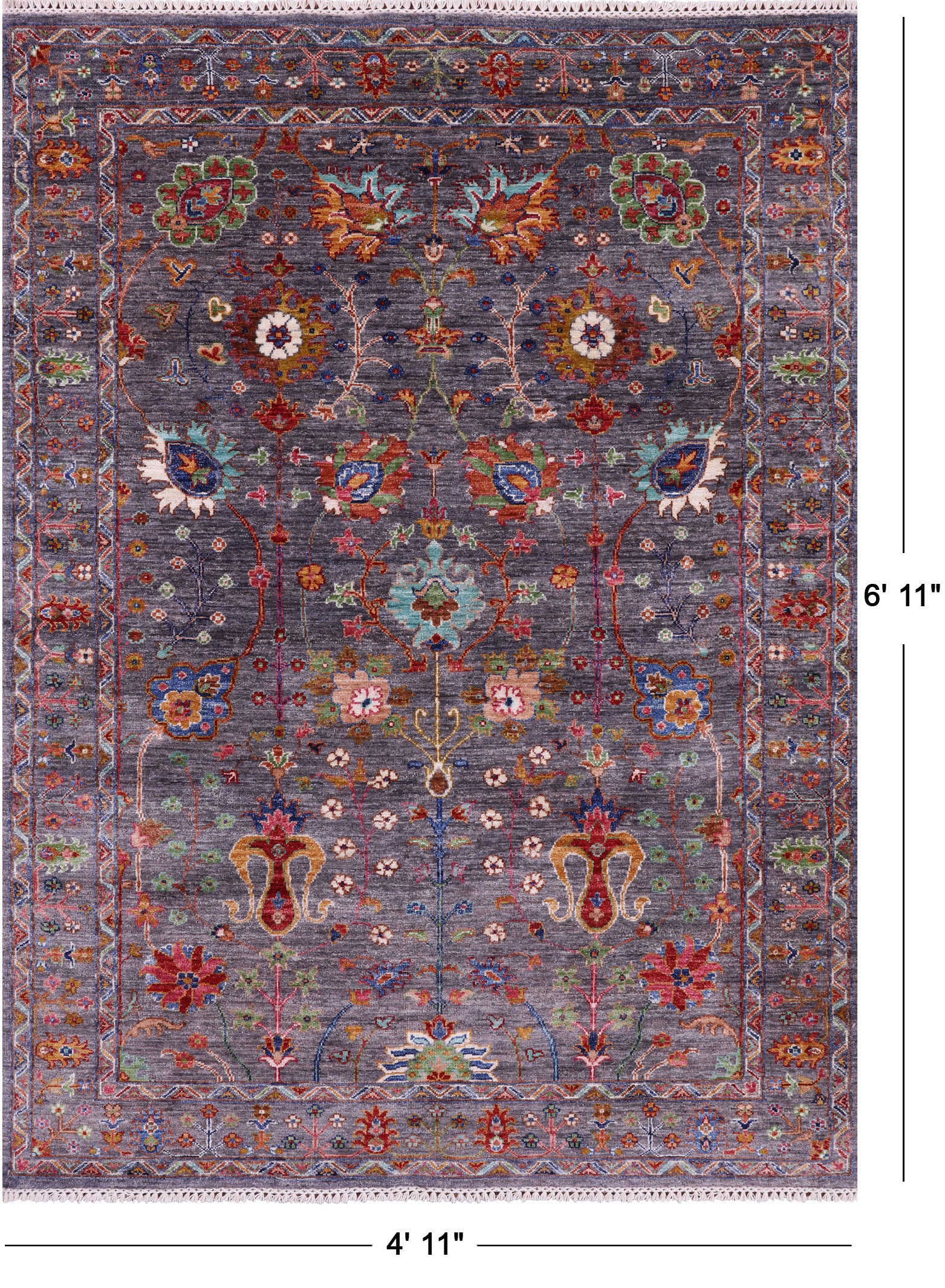 Grey Persian Tabriz Hand Knotted Wool Rug - 4' 11" X 6' 11" - Golden Nile