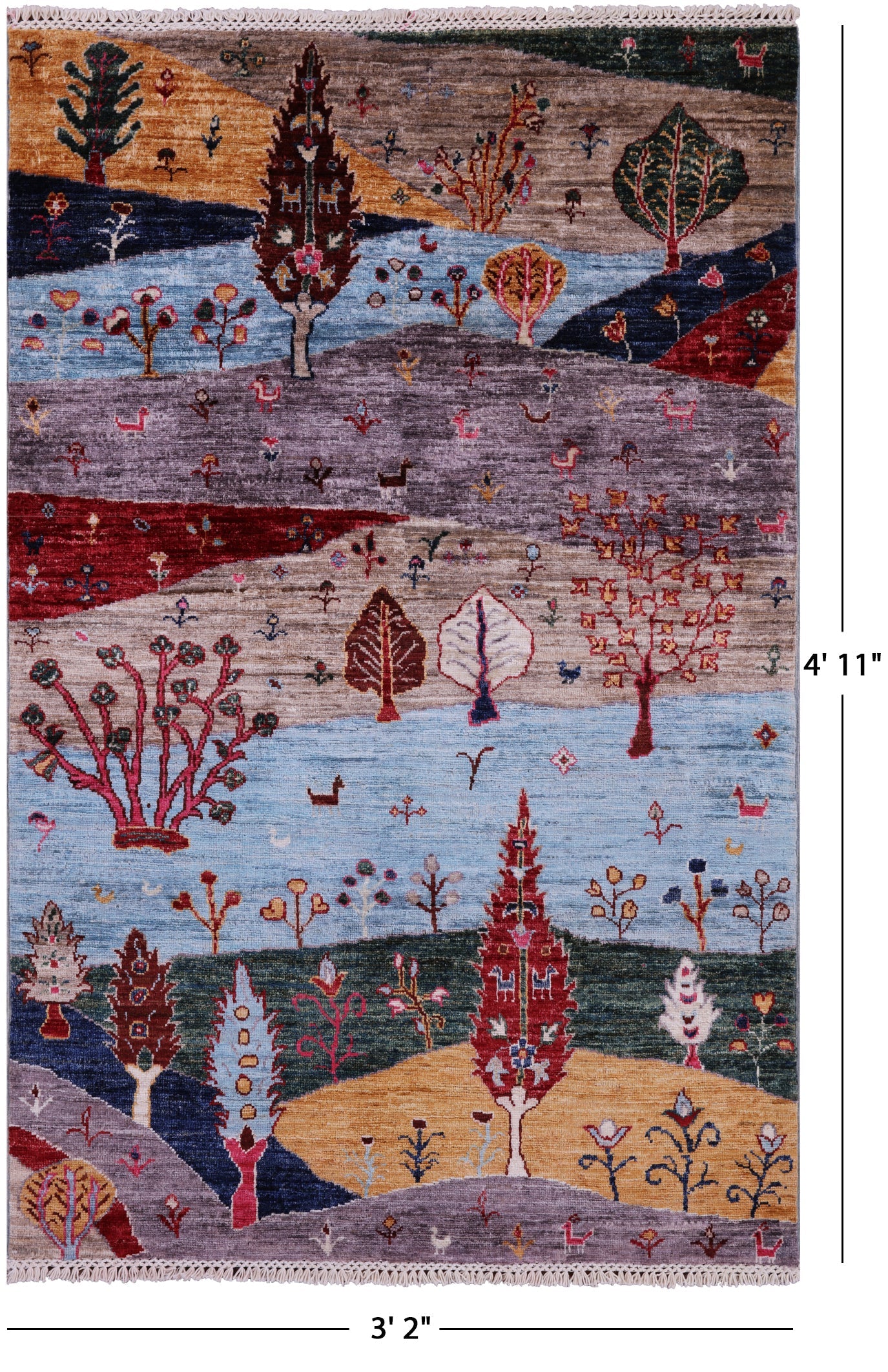 Tribal Persian Gabbeh Handmade Wool Rug - 3' 2" X 4' 11" - Golden Nile