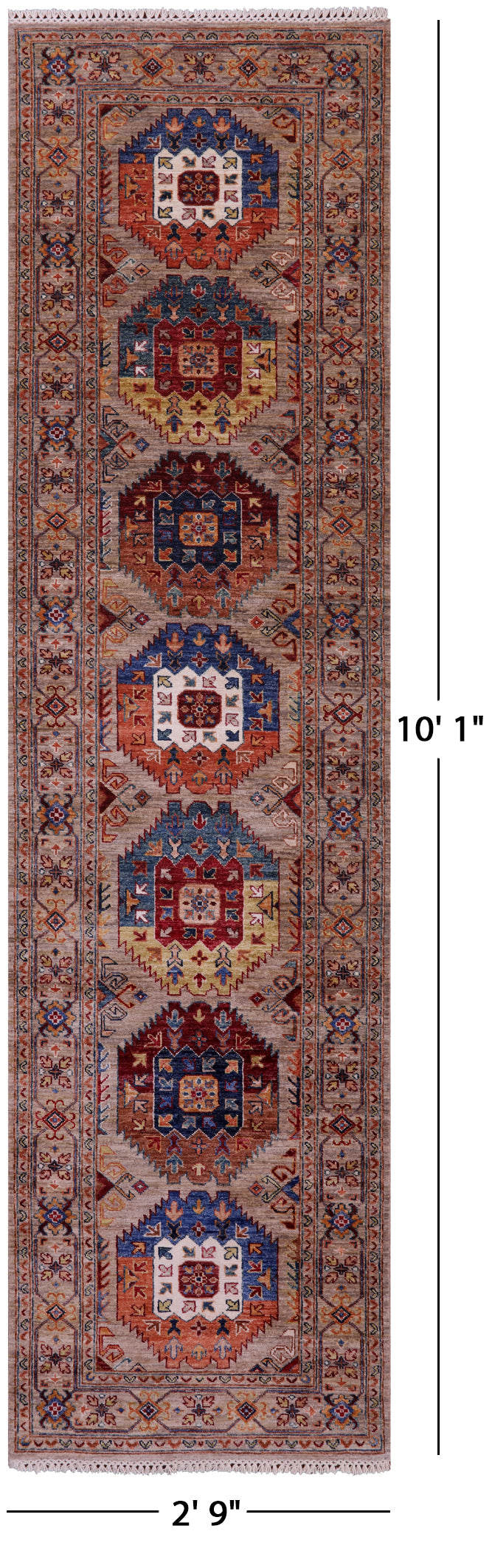 Turkmen Ersari Hand Knotted Wool Runner Rug - 2' 9" X 10' 1" - Golden Nile