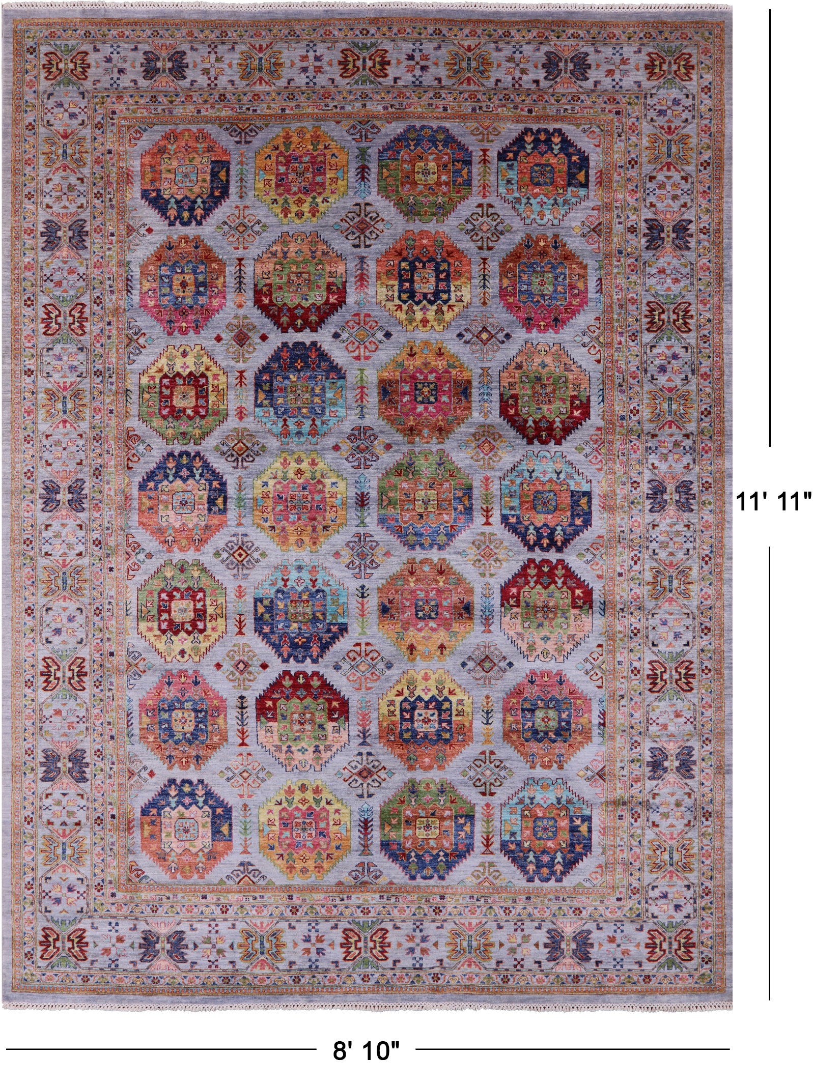Turkmen Ersari Hand Knotted Wool Rug - 8' 10" X 11' 11" - Golden Nile