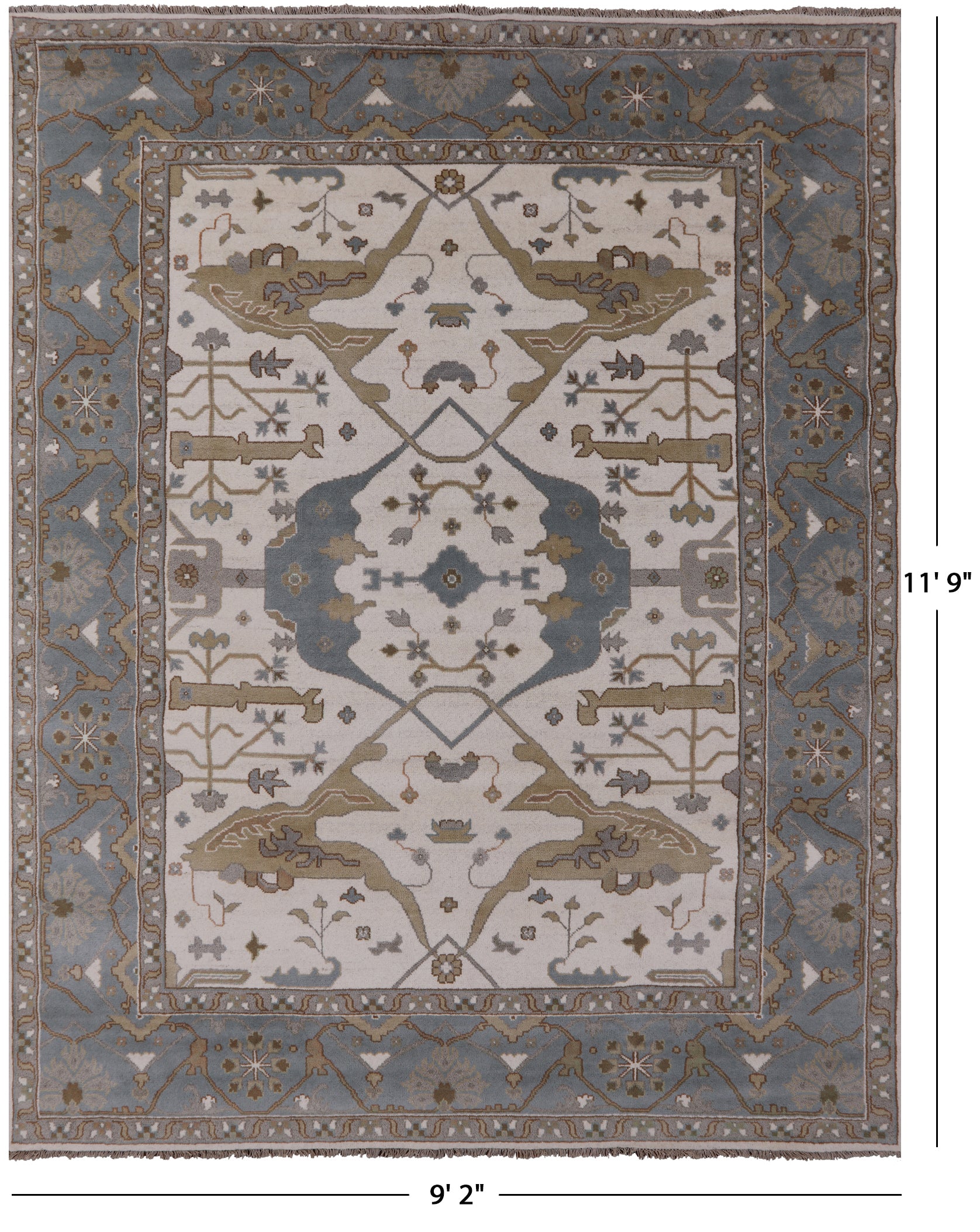 Ivory Turkish Oushak Hand Knotted Wool Rug - 9' 2" X 11' 9" - Golden Nile