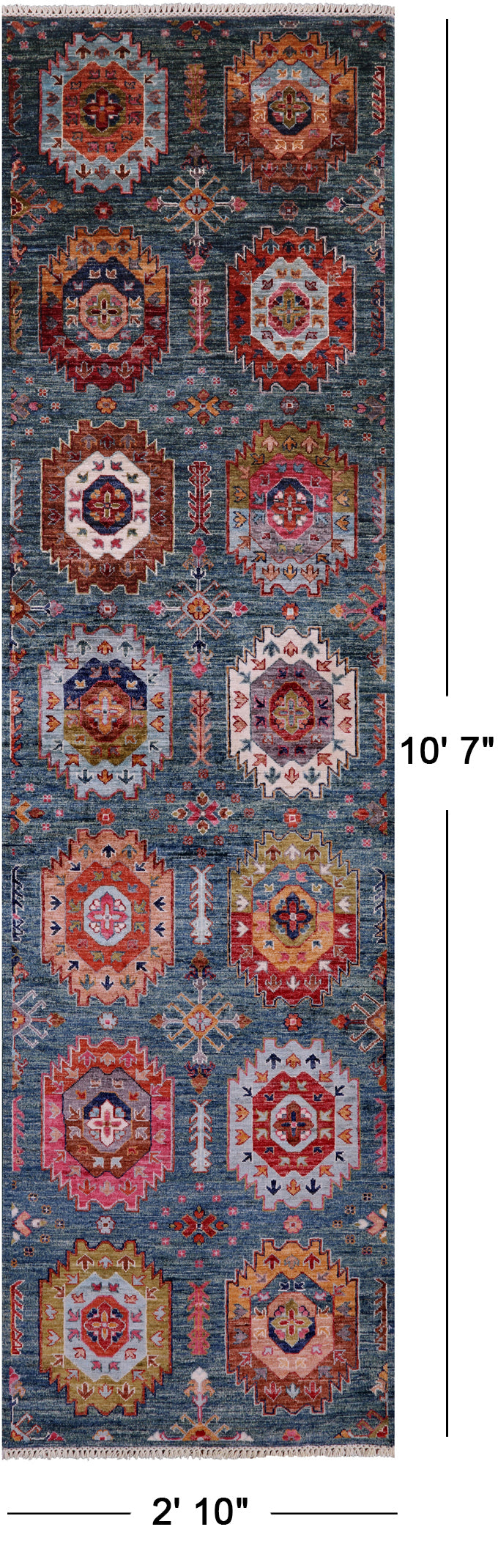 Green Turkmen Ersari Hand Knotted Wool Runner Rug - 2' 10" X 10' 7" - Golden Nile