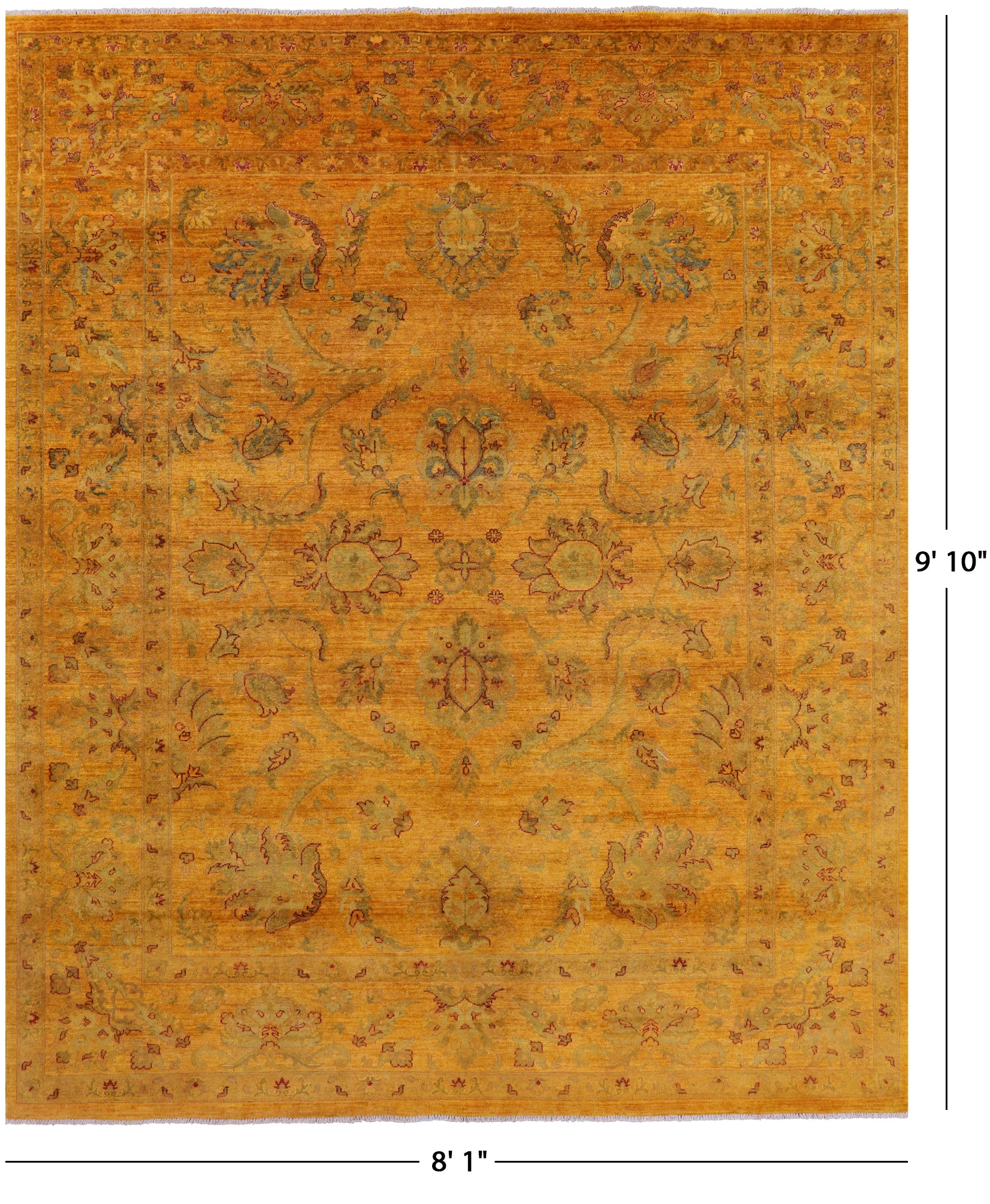 Gold Persian Tabriz Hand Knotted Wool Rug - 8' 1" X 9' 10" - Golden Nile
