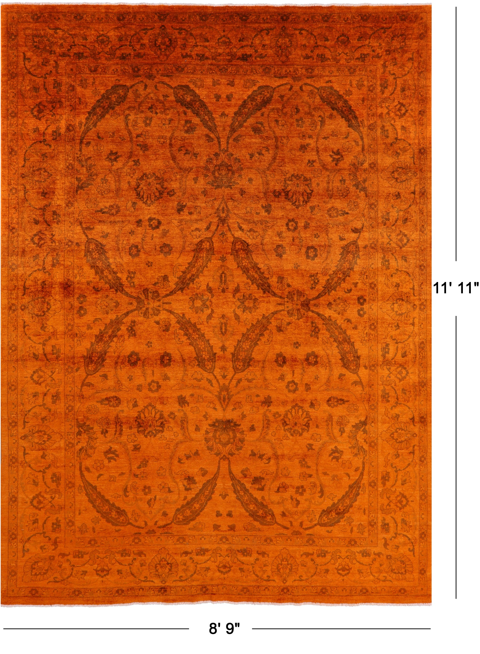 Orange Persian Tabriz Handmade Wool Rug - 8' 9" X 11' 11" - Golden Nile