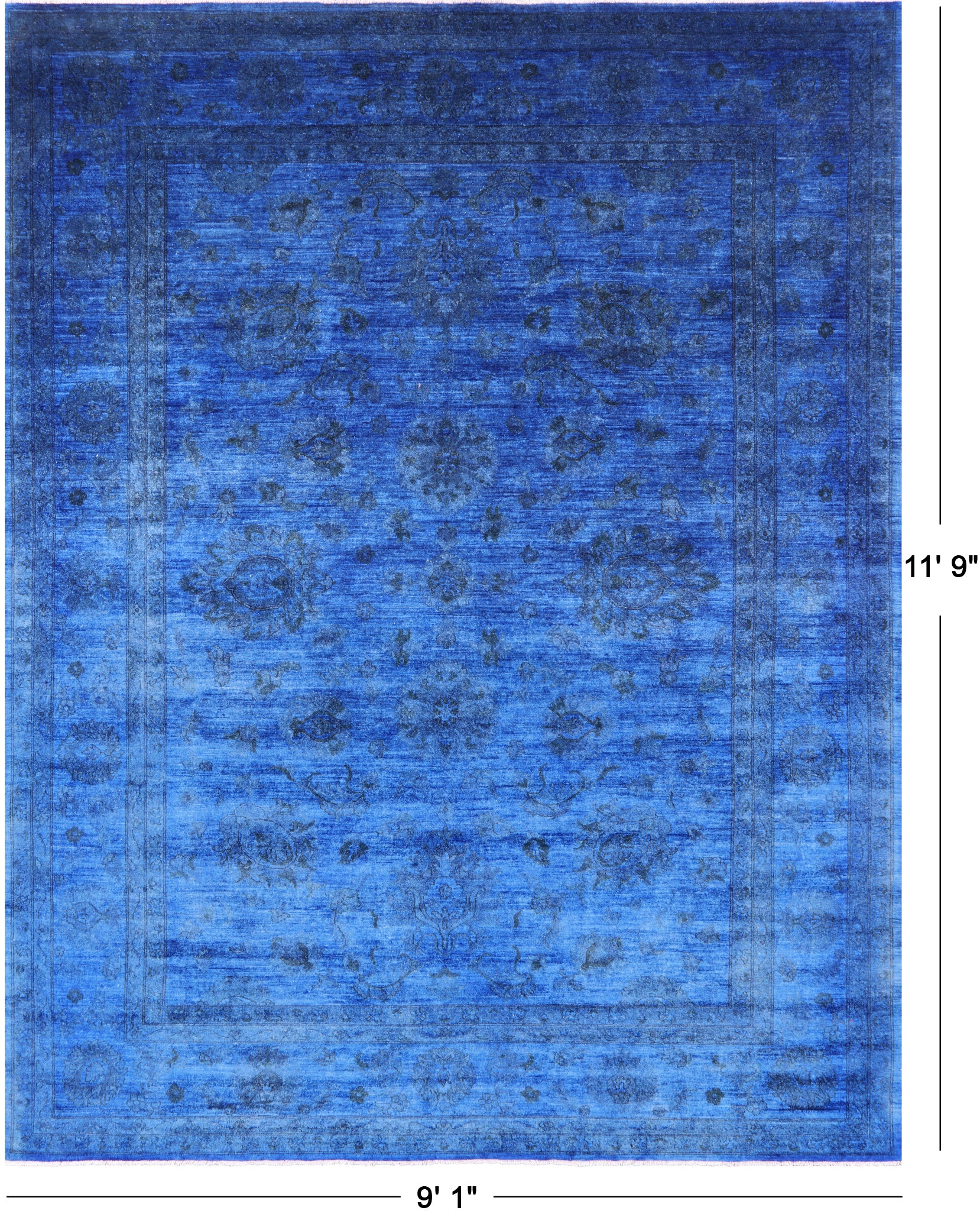 Blue Persian Tabriz Hand Knotted Wool Rug - 9' 1" X 11' 9" - Golden Nile