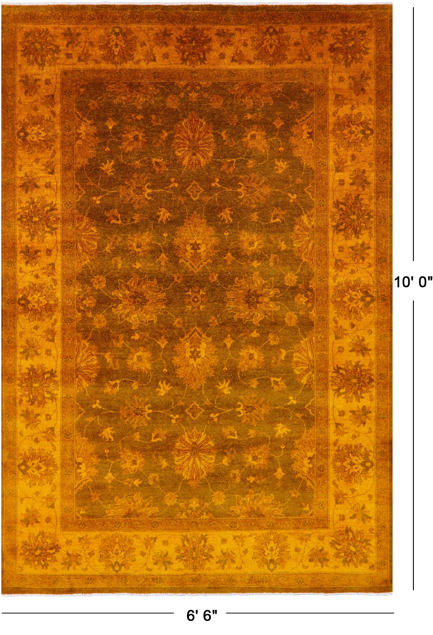Orange Persian Tabriz Hand Knotted Wool Rug - 6' 6" X 10' 0" - Golden Nile