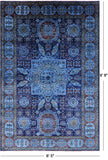 Blue Mamluk Hand Knotted Wool Rug - 6' 5" X 9' 8" - Golden Nile