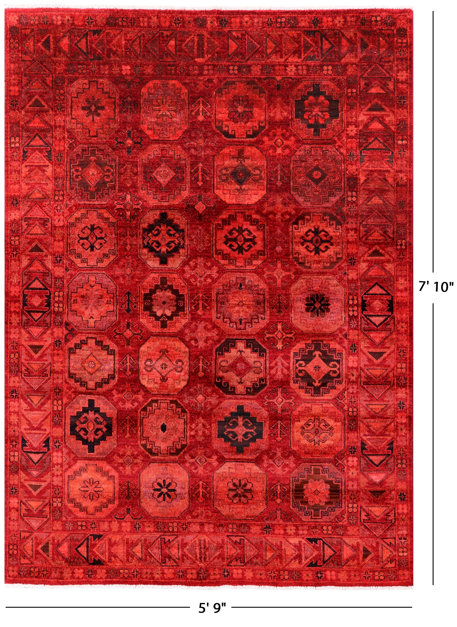 Red Turkmen Ersari Hand Knotted Wool Rug - 5' 9" X 7' 10" - Golden Nile