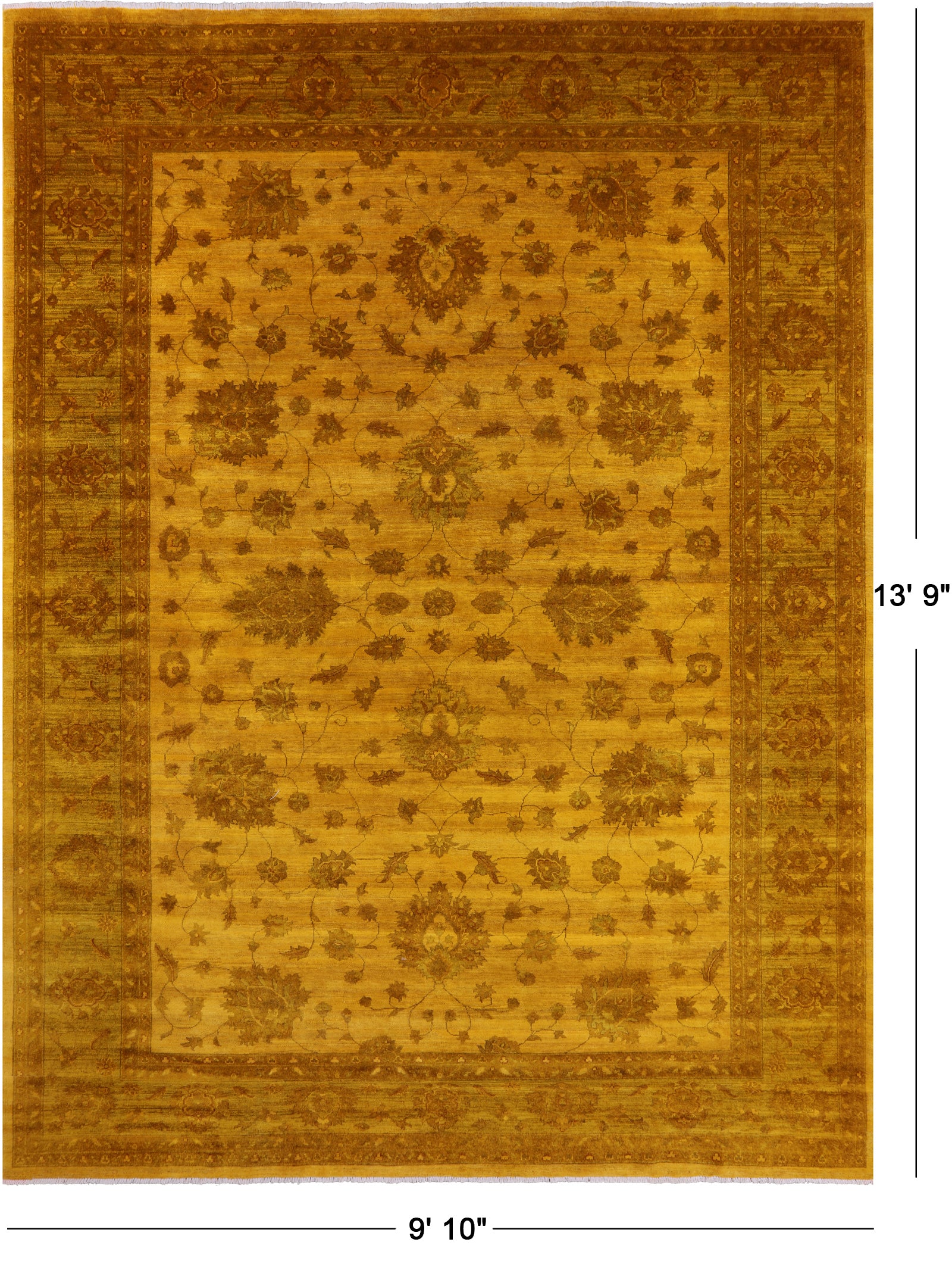 Gold Persian Tabriz Hand Knotted Wool Rug - 9' 10" X 13' 9" - Golden Nile