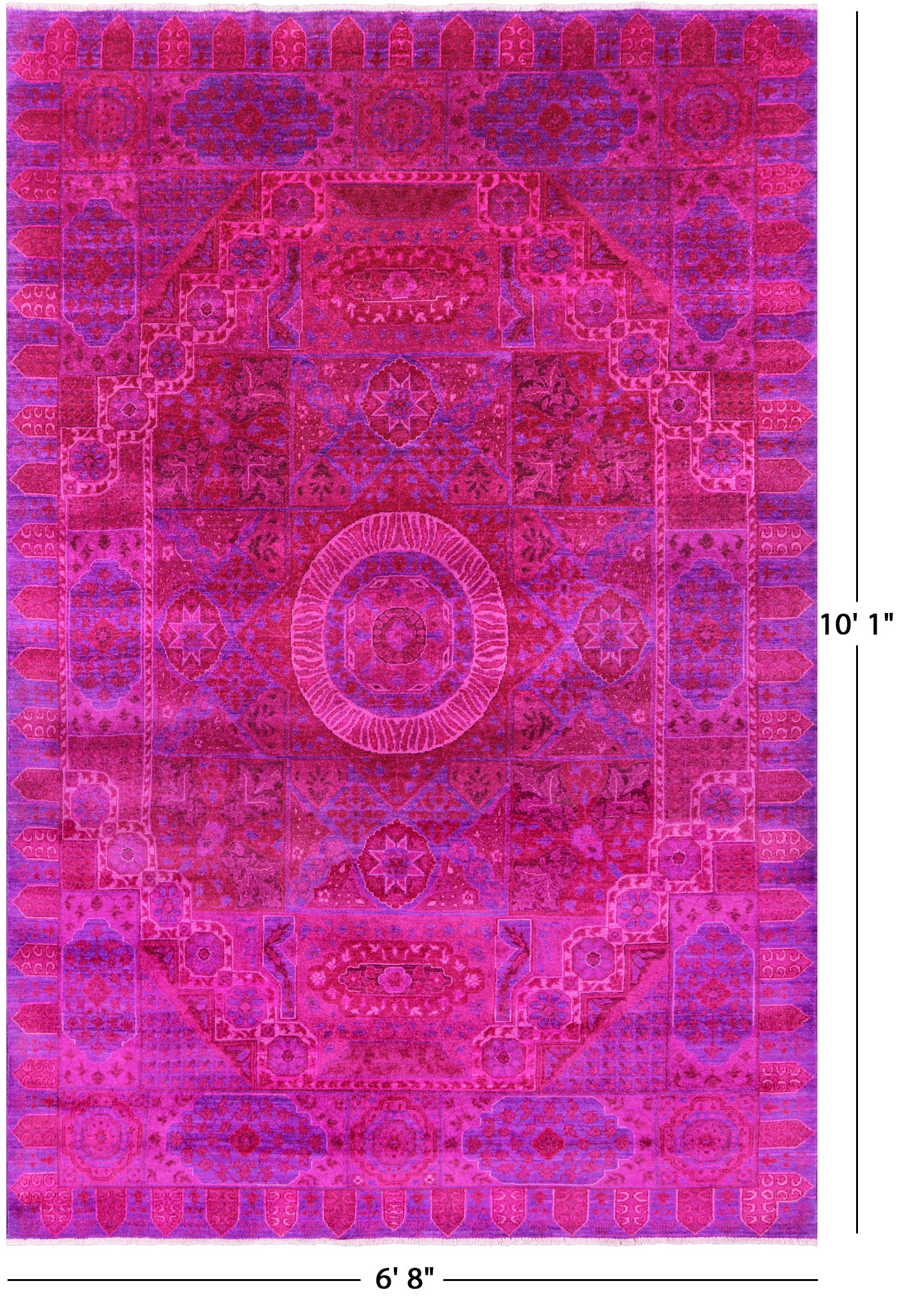 Pink Geometric Persian Mamluk Hand Knotted Wool Rug - 6' 8" X 10' 1" - Golden Nile