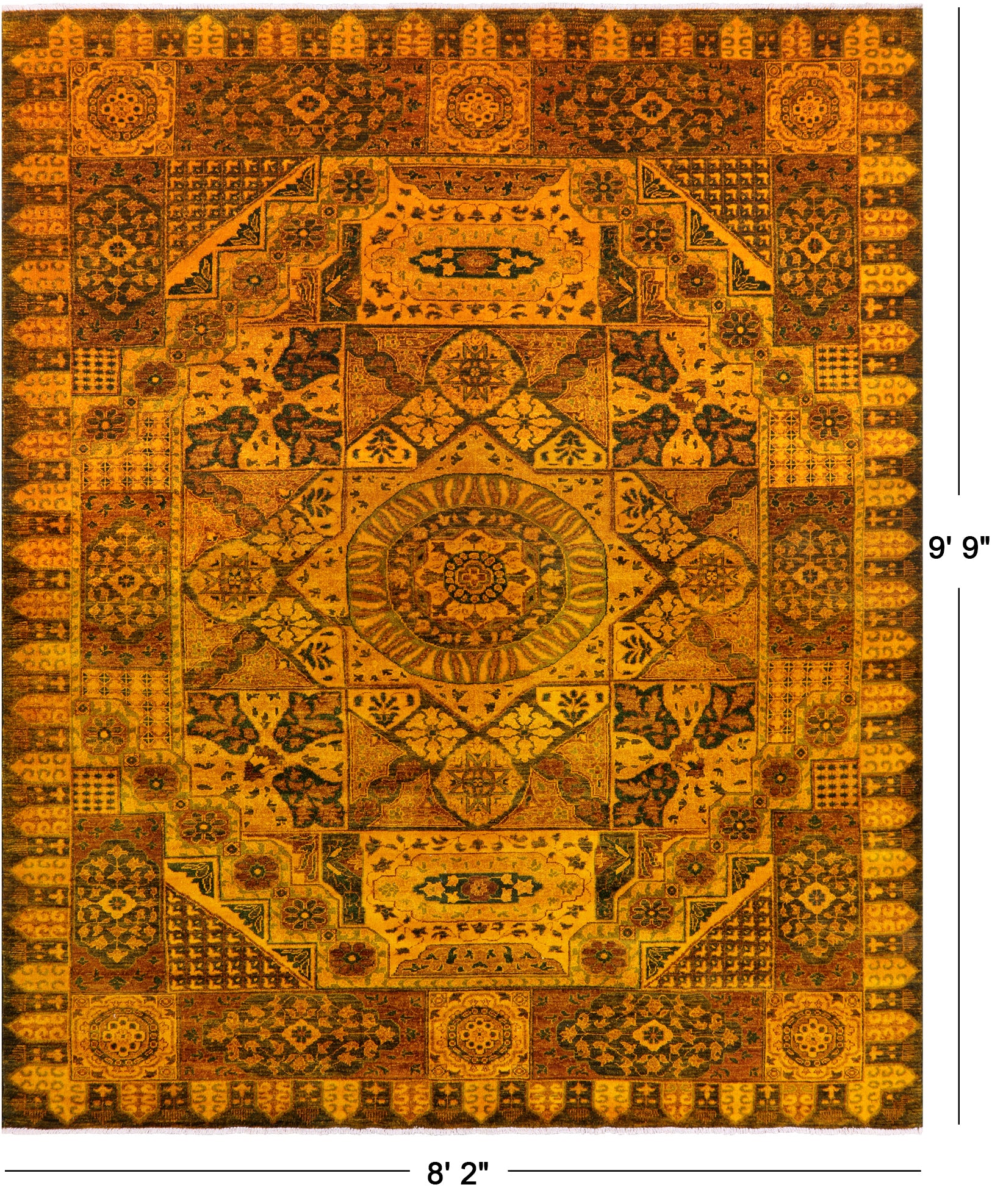 Gold Geometric Persian Mamluk Hand Knotted Wool Rug - 8' 2" X 9' 9" - Golden Nile