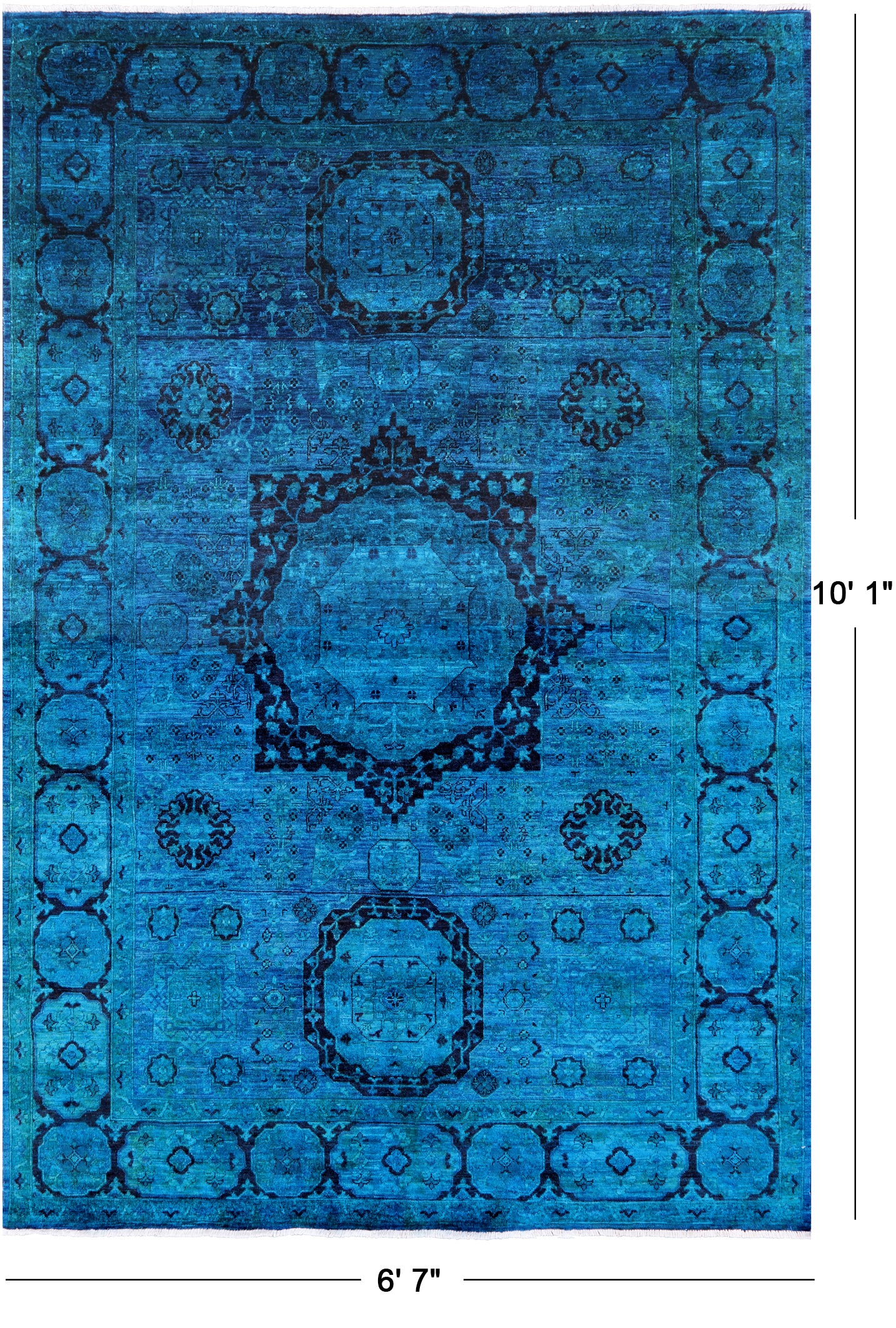 Blue Geometric Persian Mamluk Handmade Wool Rug - 6' 7" X 10' 1" - Golden Nile