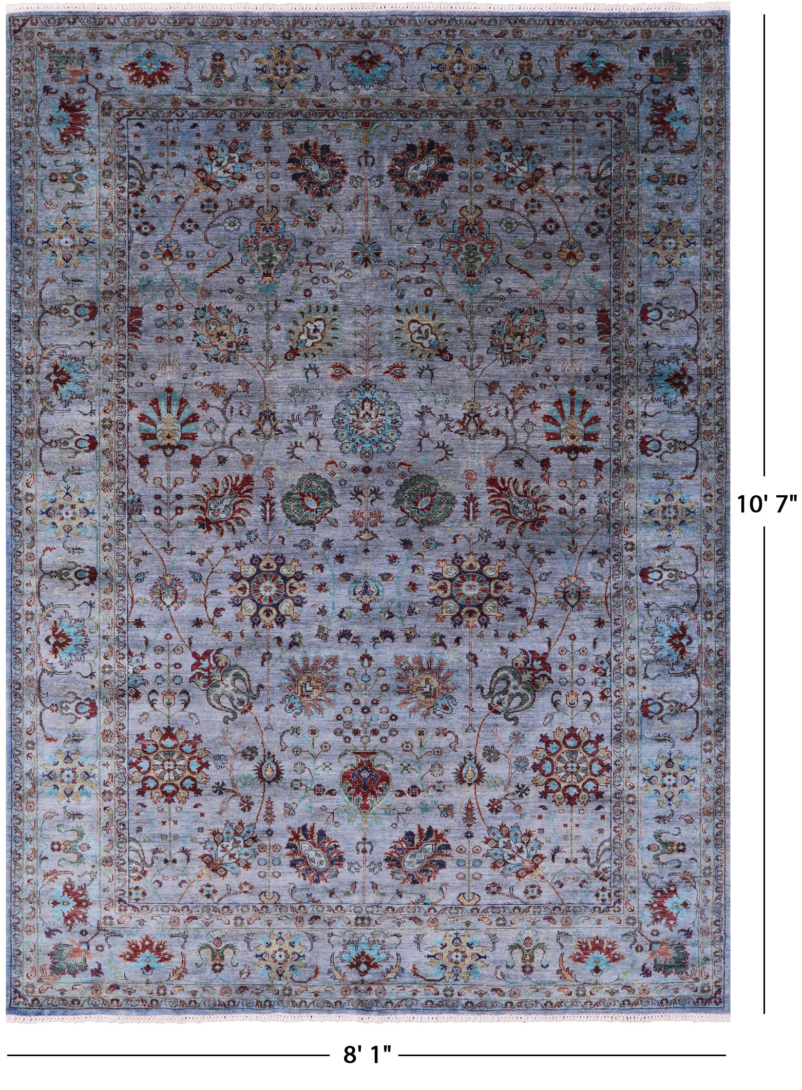 Blue Persian Tabriz Hand Knotted Wool Rug - 8' 1" X 10' 7" - Golden Nile