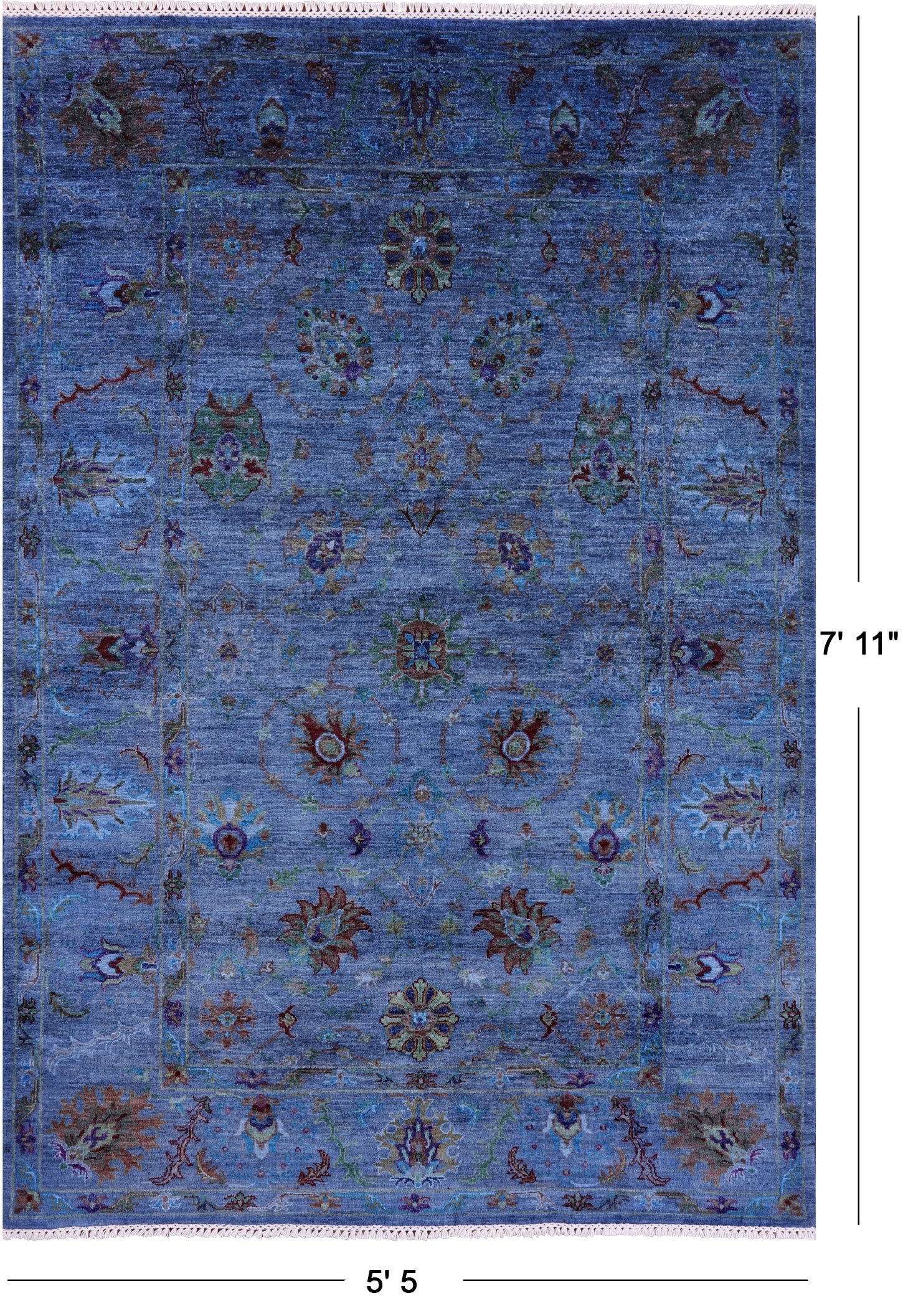 Blue Persian Tabriz Handmade Wool Rug - 5' 5" X 7' 11" - Golden Nile