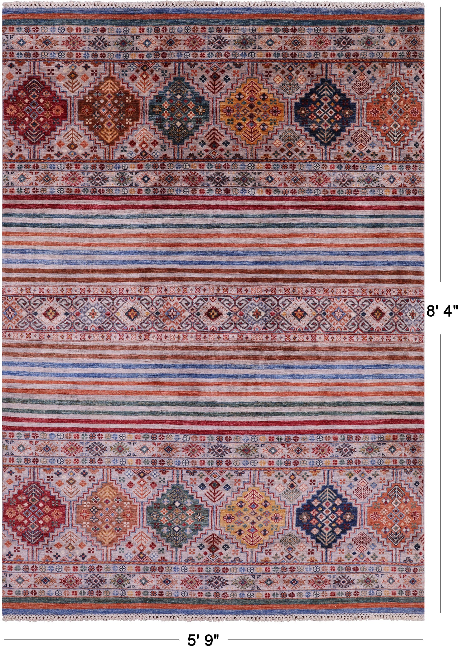Khorjin Persian Gabbeh Handmade Wool Rug - 5' 9" X 8' 4" - Golden Nile