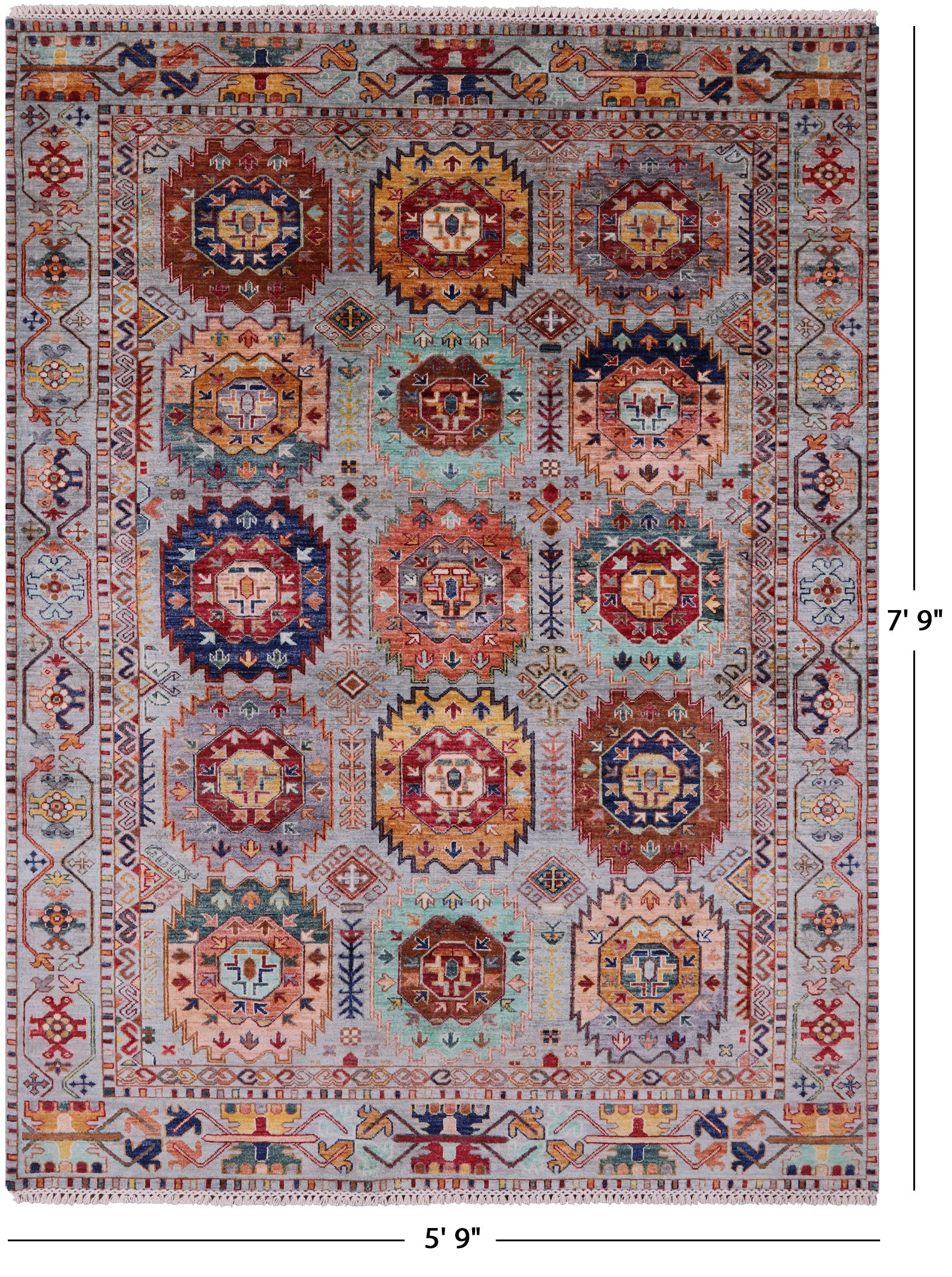 Turkmen Ersari Hand Knotted Wool Rug - 5' 9" X 7' 9" - Golden Nile