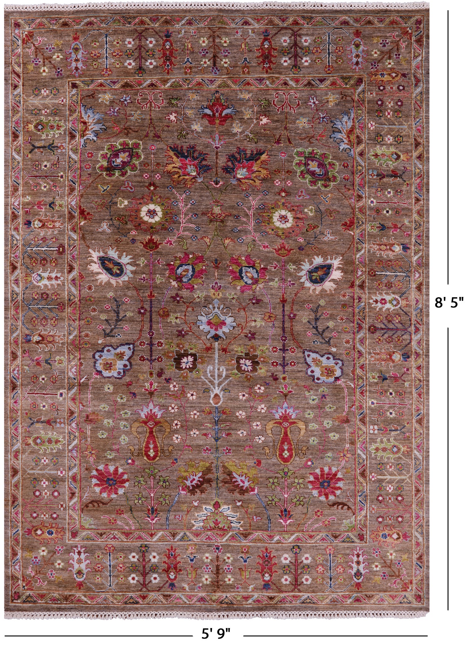 Peshawar Hand Knotted Wool Rug - 5' 9" X 8' 5" - Golden Nile