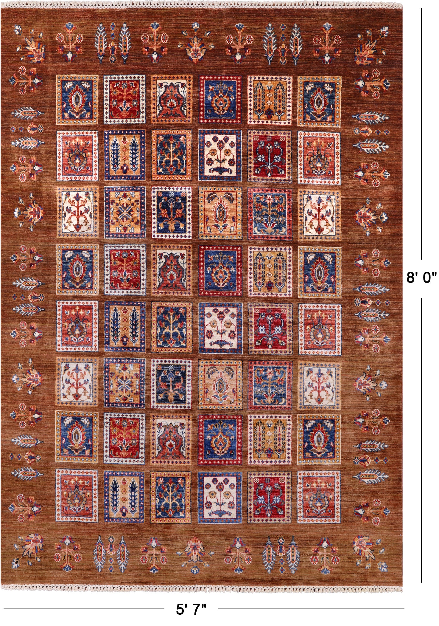 Brown Garden Design Persian Hand Knotted Wool Rug - 5' 7" X 8' 0" - Golden Nile