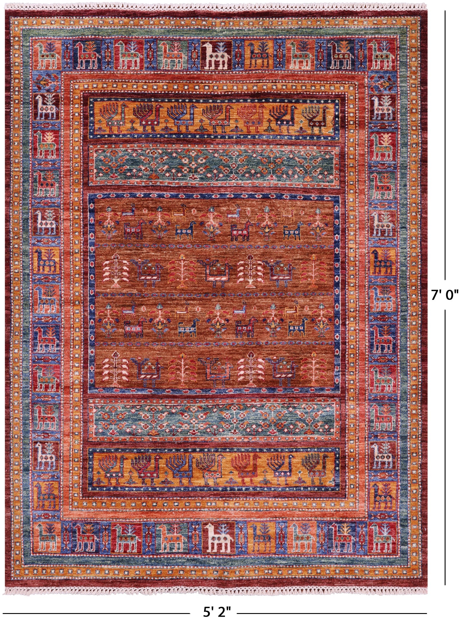 Tribal Persian Gabbeh Hand Knotted Wool Rug - 5' 2" X 7' 0" - Golden Nile