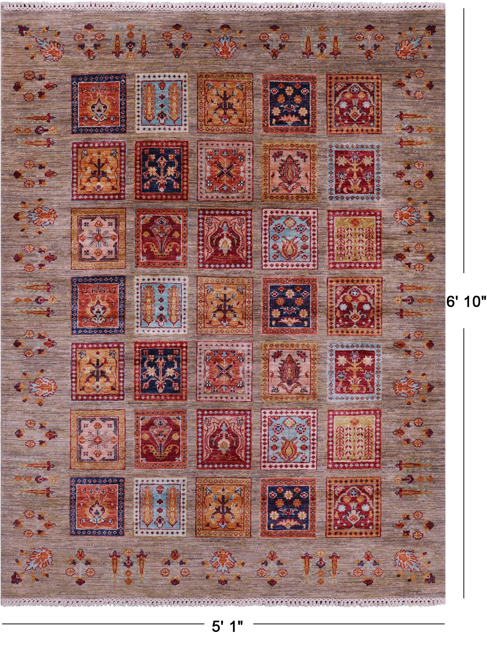 Garden Design Persian Hand Knotted Wool Rug - 5' 1" X 6' 10" - Golden Nile
