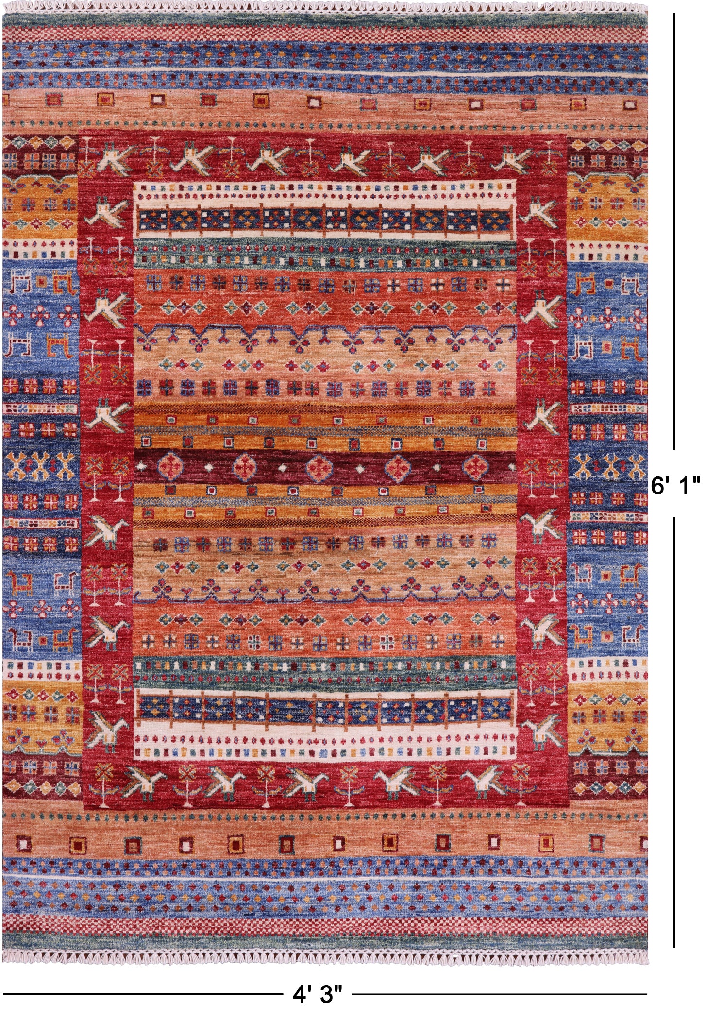 Tribal Persian Gabbeh Hand Knotted Wool Rug - 4' 3" X 6' 1" - Golden Nile