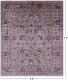 Grey Peshawar Hand Knotted Wool Rug - 8' 2" X 9' 6" - Golden Nile